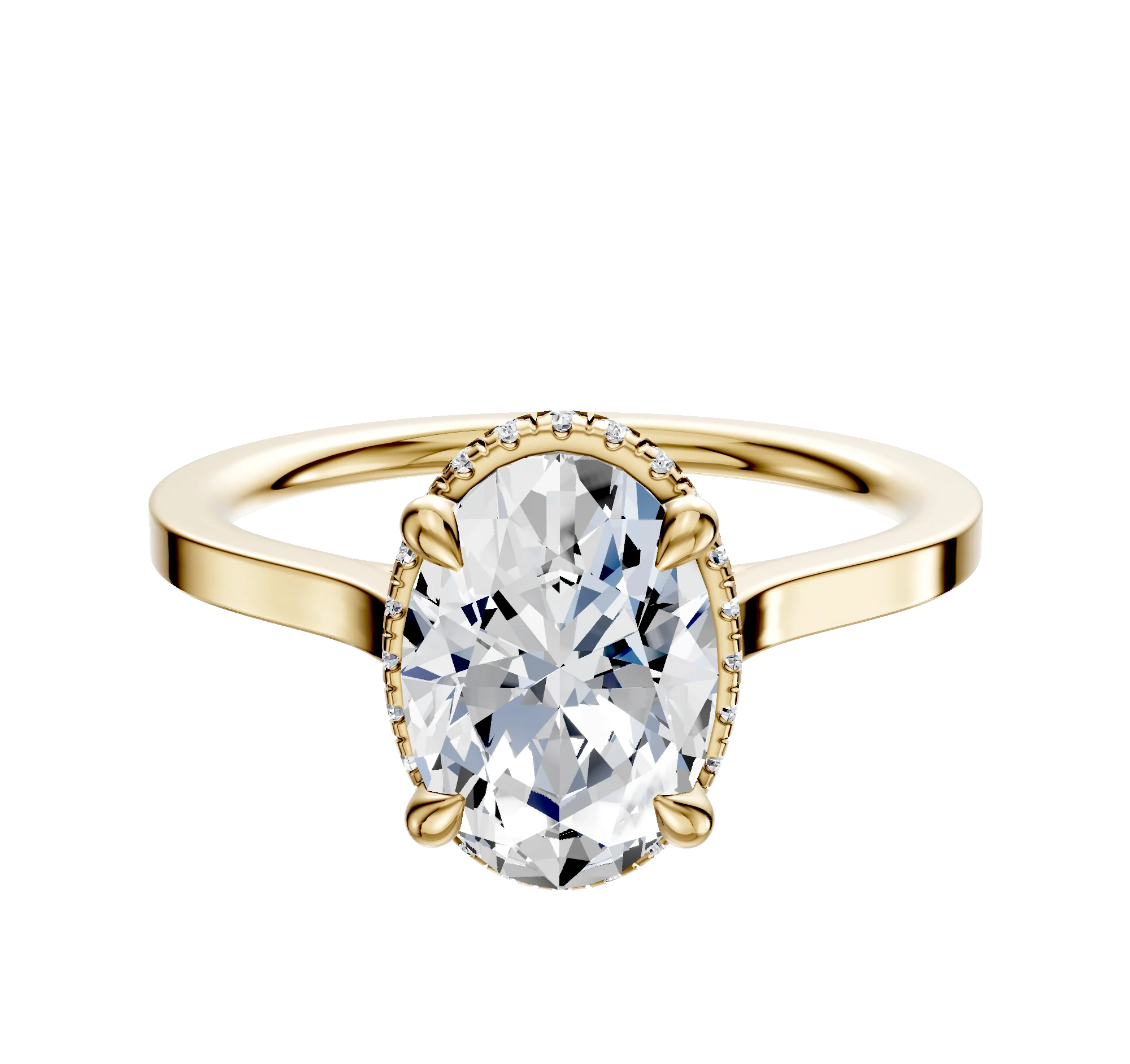 18K Yellow Gold 4 Prong Collar Cathedral Flat 1.5mm Engagement Ring