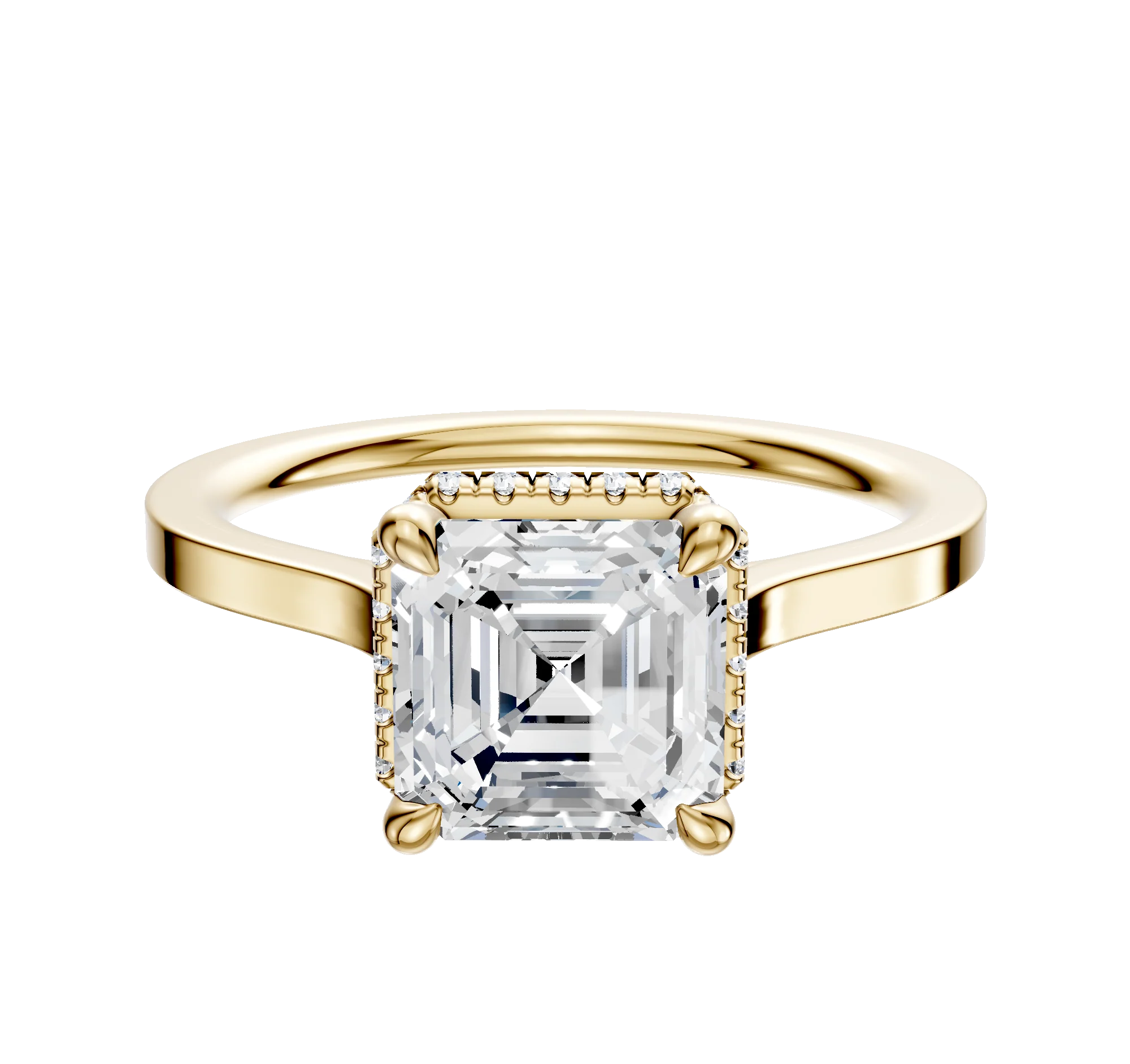 18K Yellow Gold 4 Prong Collar Cathedral Flat 1.5mm Engagement Ring