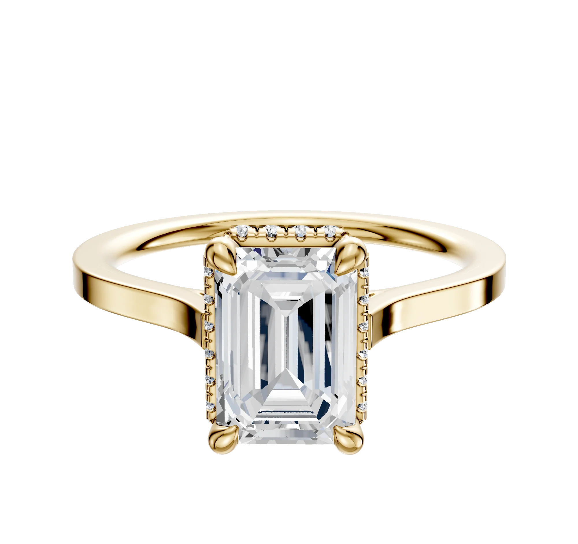 18K Yellow Gold 4 Prong Collar Cathedral Flat 1.5mm Engagement Ring