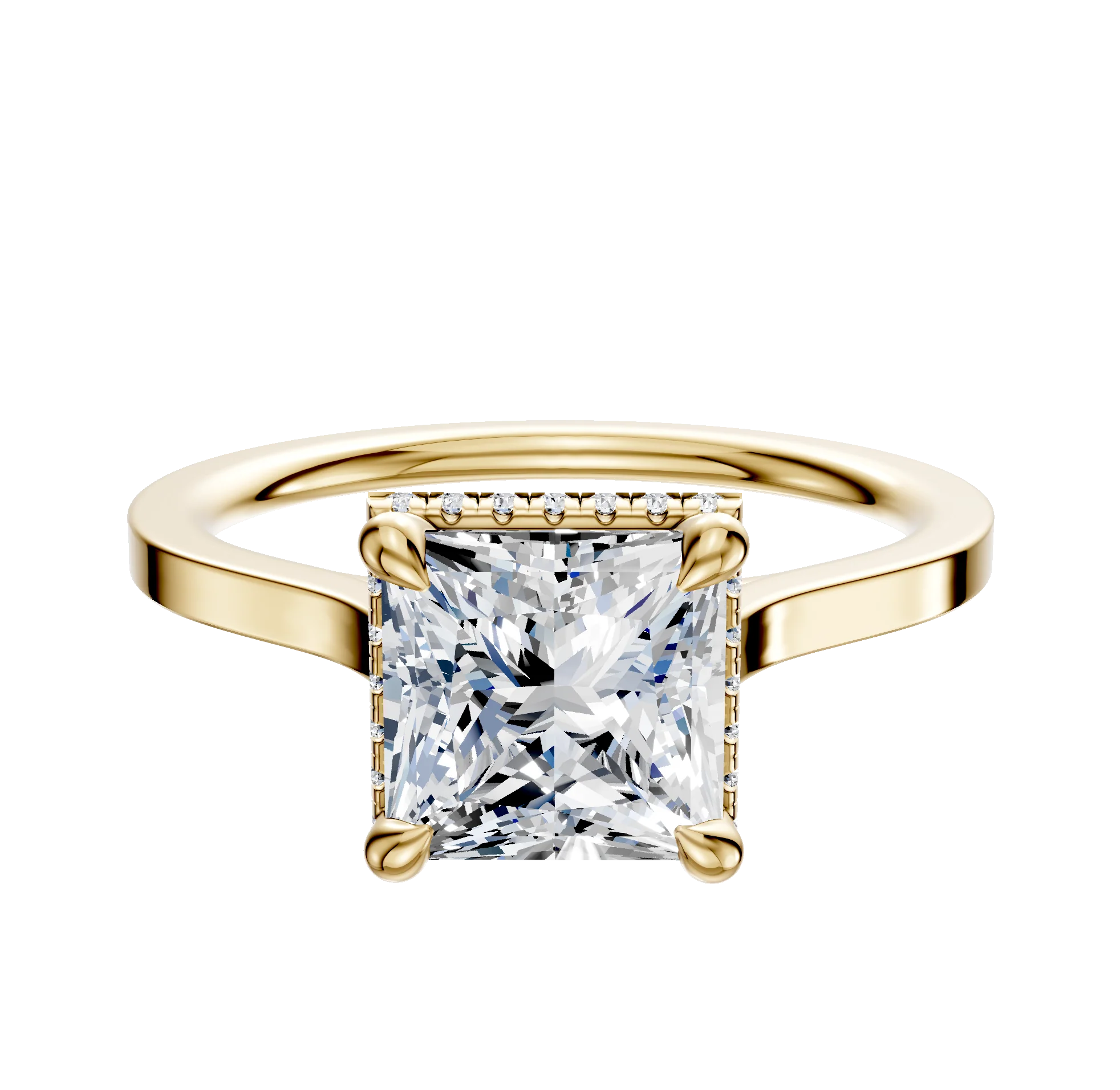 18K Yellow Gold 4 Prong Collar Cathedral Flat 1.5mm Engagement Ring