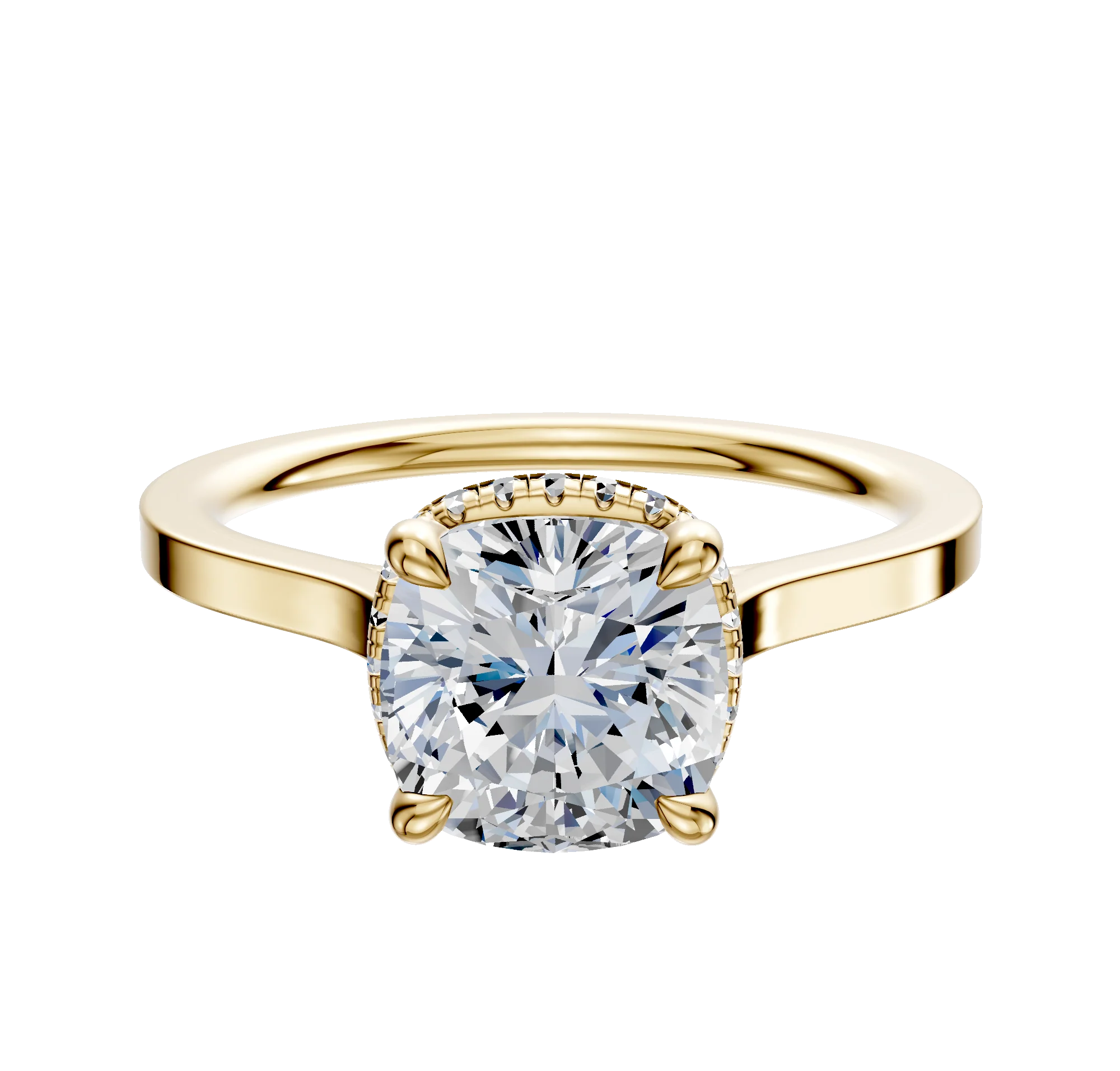 18K Yellow Gold 4 Prong Collar Cathedral Flat 1.5mm Engagement Ring