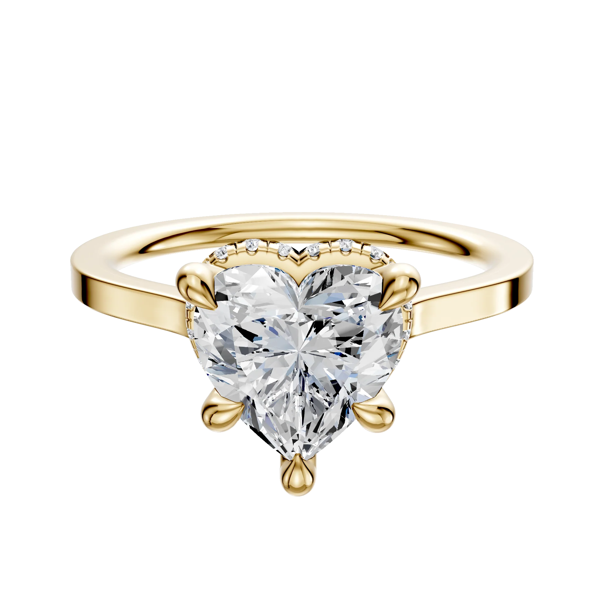 18K Yellow Gold 4 Prong Collar Cathedral Flat 1.5mm Engagement Ring