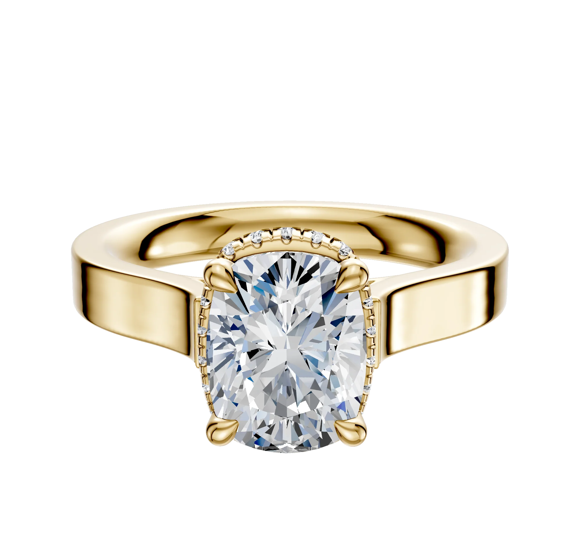 18K Yellow Gold 4 Prong Collar Cathedral Flat 3.0mm Engagement Ring