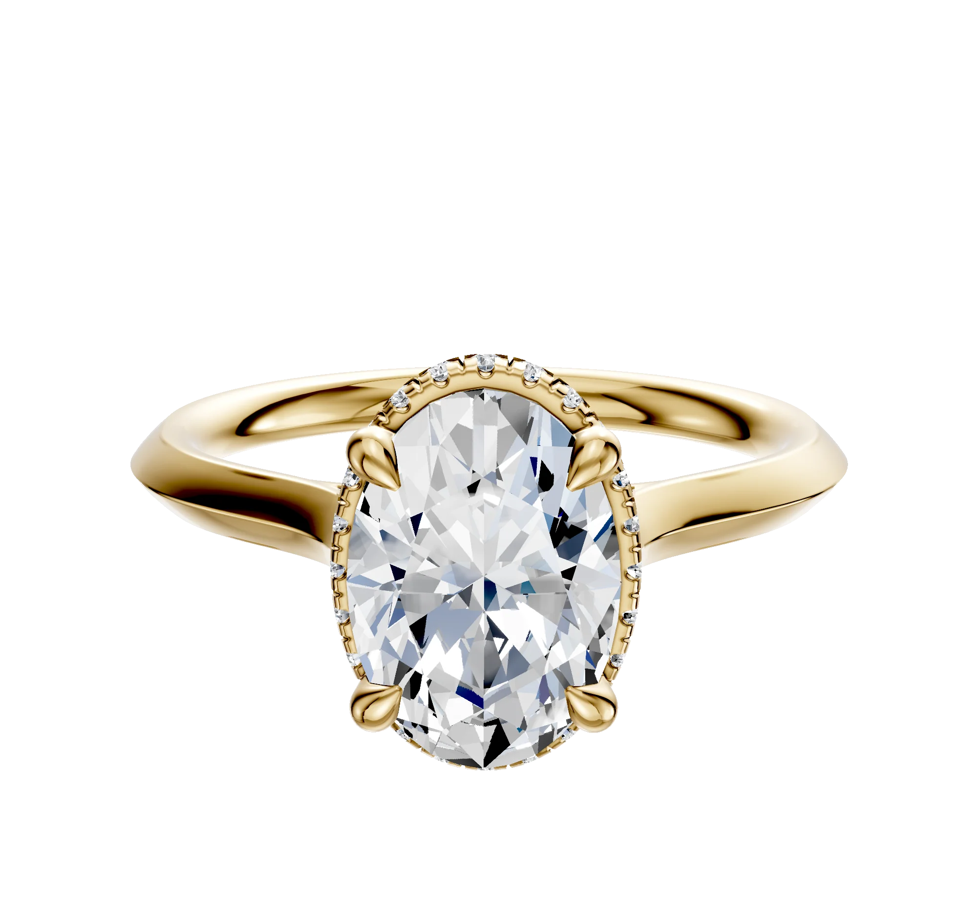 18K Yellow Gold 4 Prong Collar Cathedral Knife Edge 2.0mm Engagement Ring