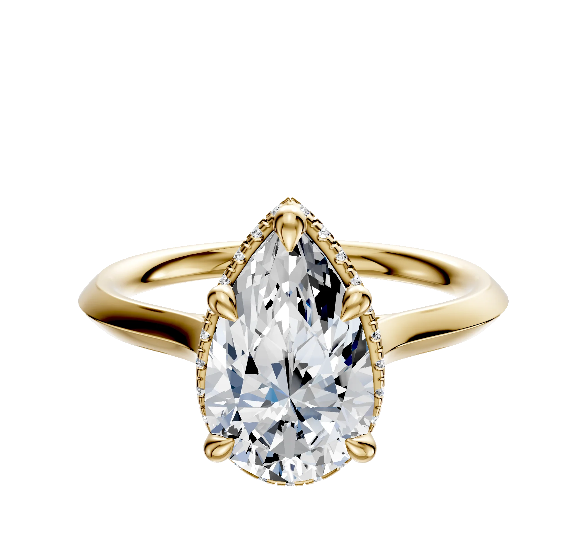 18K Yellow Gold 4 Prong Collar Cathedral Knife Edge 2.0mm Engagement Ring