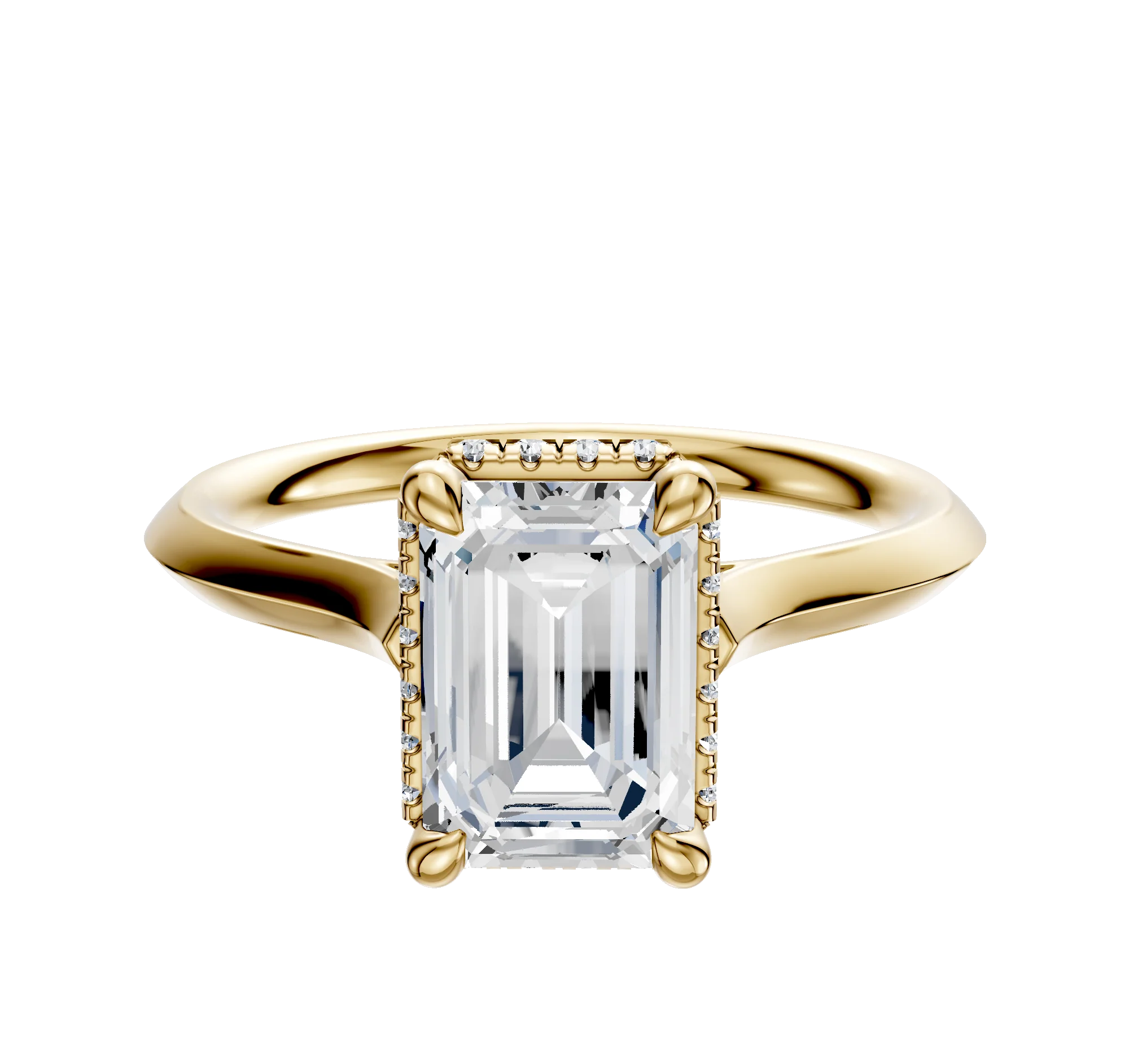 18K Yellow Gold 4 Prong Collar Cathedral Knife Edge 2.0mm Engagement Ring