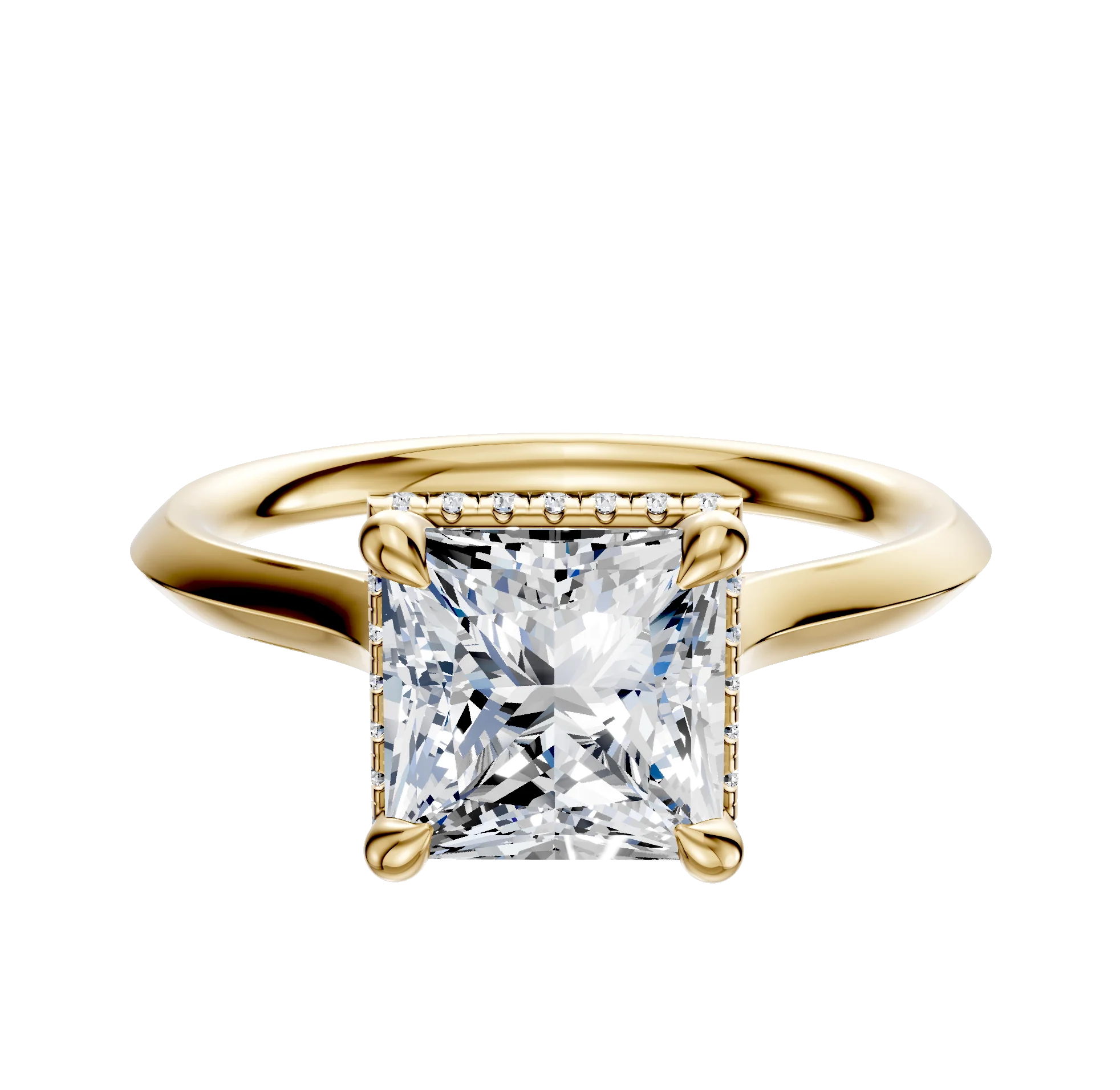 18K Yellow Gold 4 Prong Collar Cathedral Knife Edge 2.0mm Engagement Ring