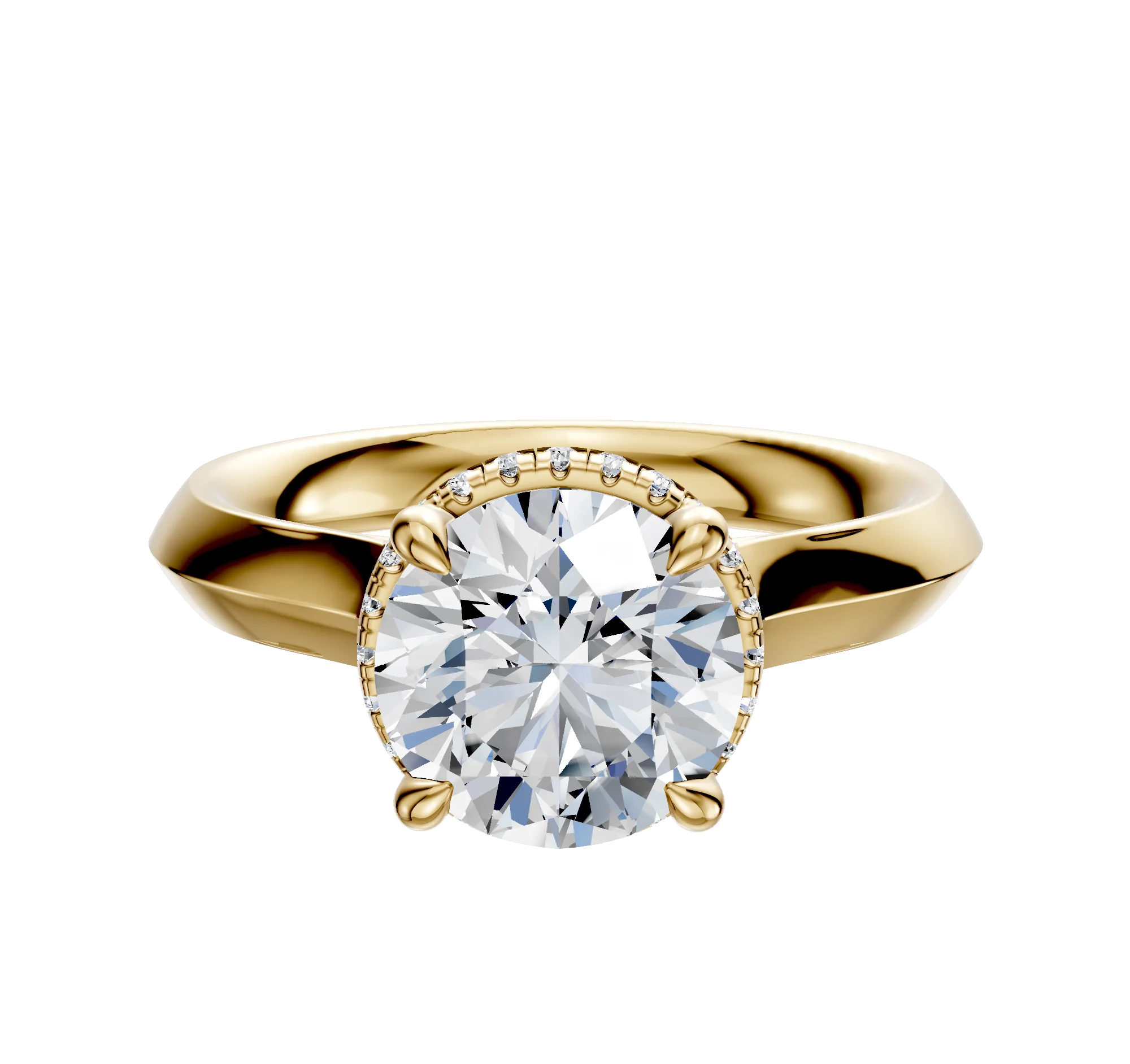 18K Yellow Gold 4 Prong Collar Cathedral Knife Edge 3.0mm Engagement Ring