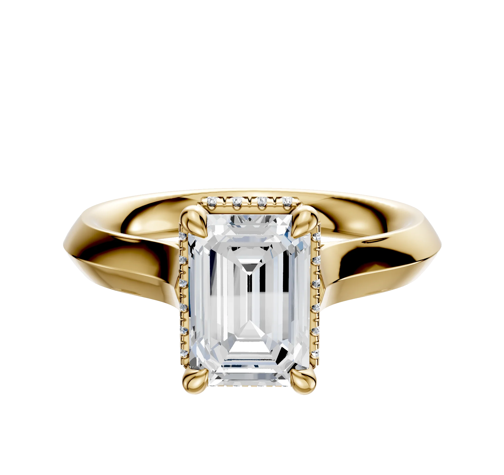 18K Yellow Gold 4 Prong Collar Cathedral Knife Edge 3.0mm Engagement Ring