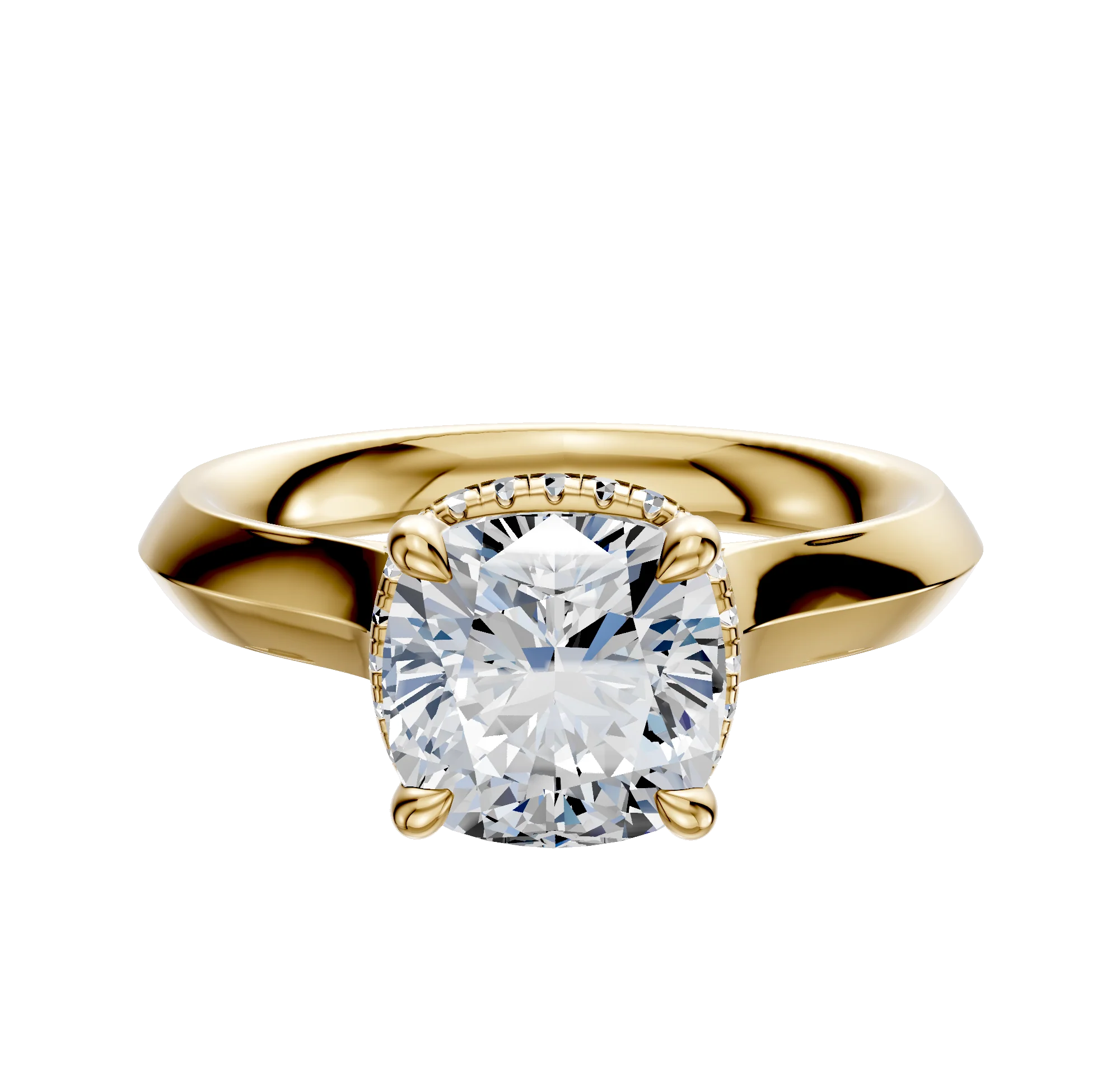 18K Yellow Gold 4 Prong Collar Cathedral Knife Edge 3.0mm Engagement Ring