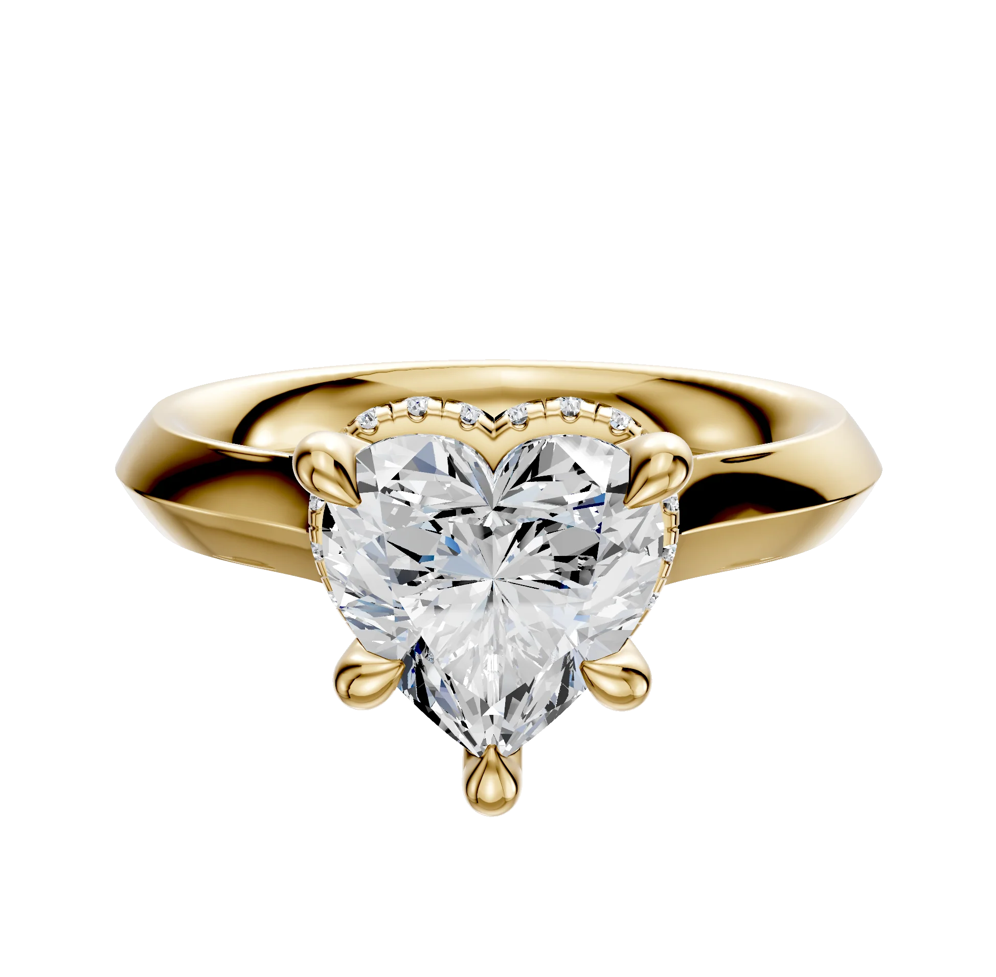 18K Yellow Gold 4 Prong Collar Cathedral Knife Edge 3.0mm Engagement Ring