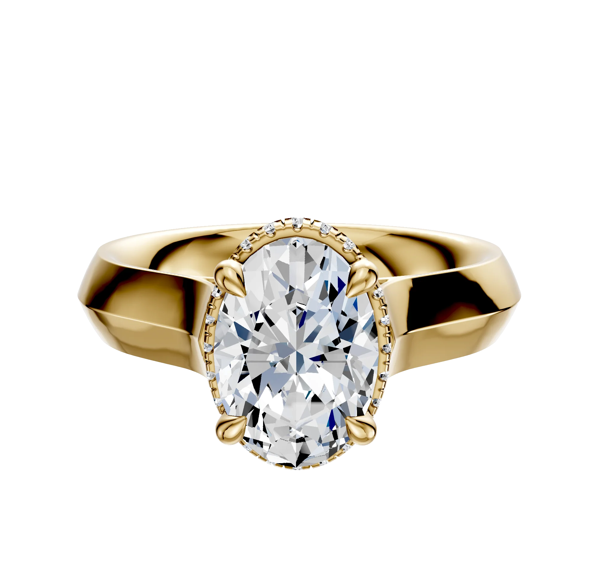18K Yellow Gold 4 Prong Collar Cathedral Knife Edge 4.0mm Engagement Ring