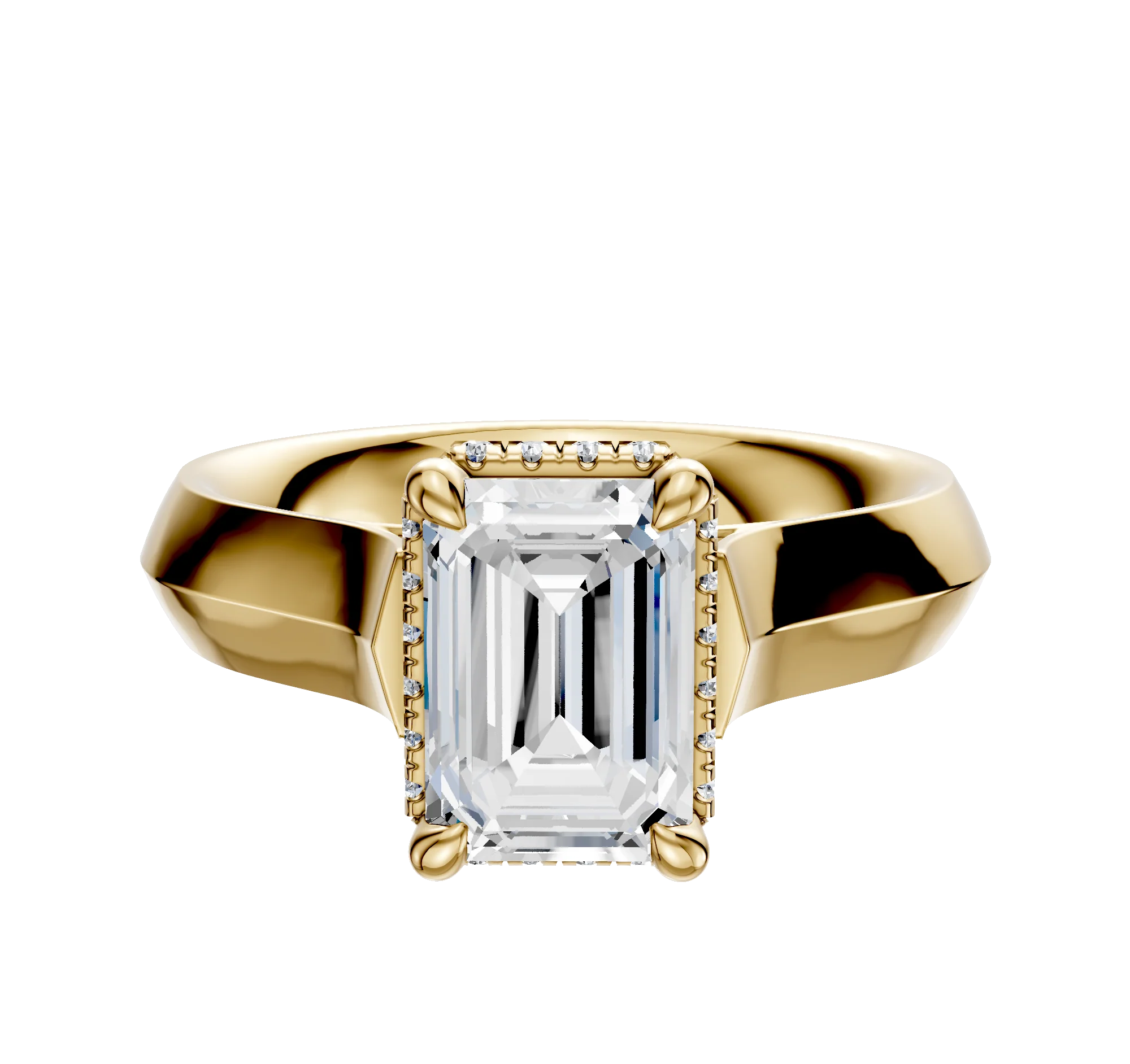 18K Yellow Gold 4 Prong Collar Cathedral Knife Edge 4.0mm Engagement Ring