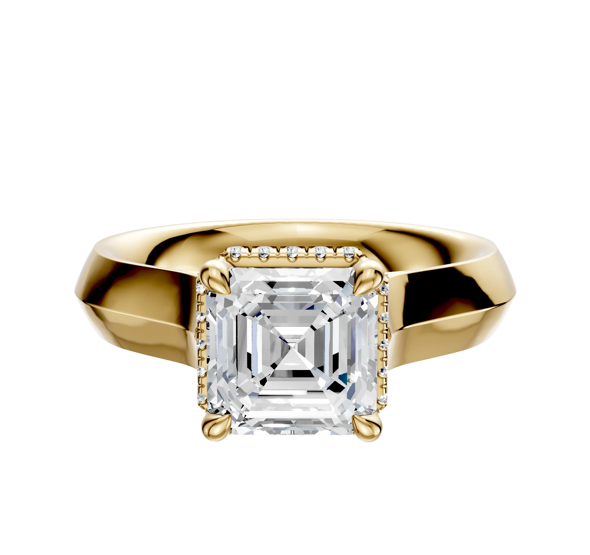 18K Yellow Gold 4 Prong Collar Cathedral Knife Edge 4.0mm Engagement Ring