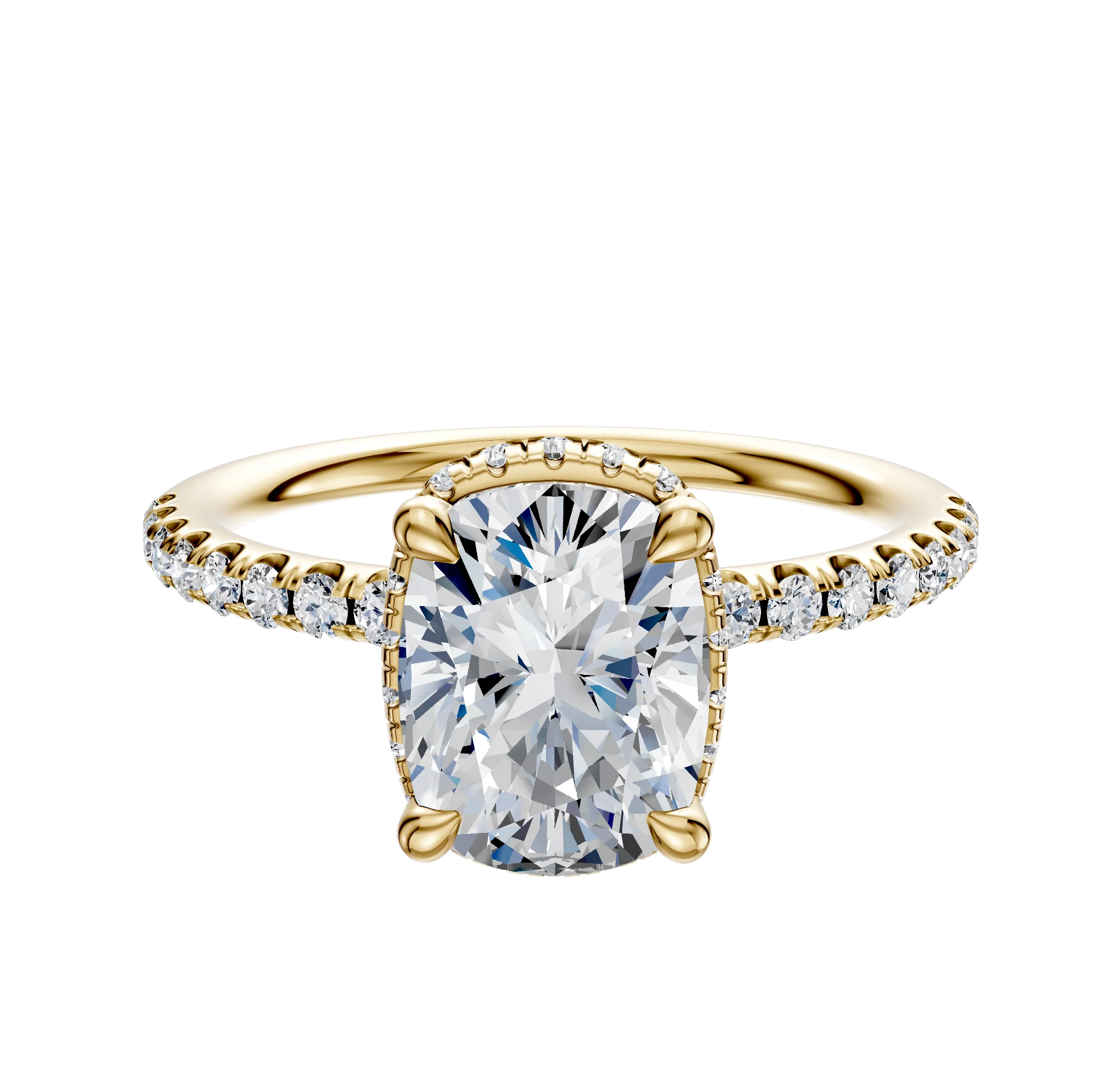 18K Yellow Gold 4 Prong Collar Classic Dome 1-Row-Pave 2.5mm Engagement Ring