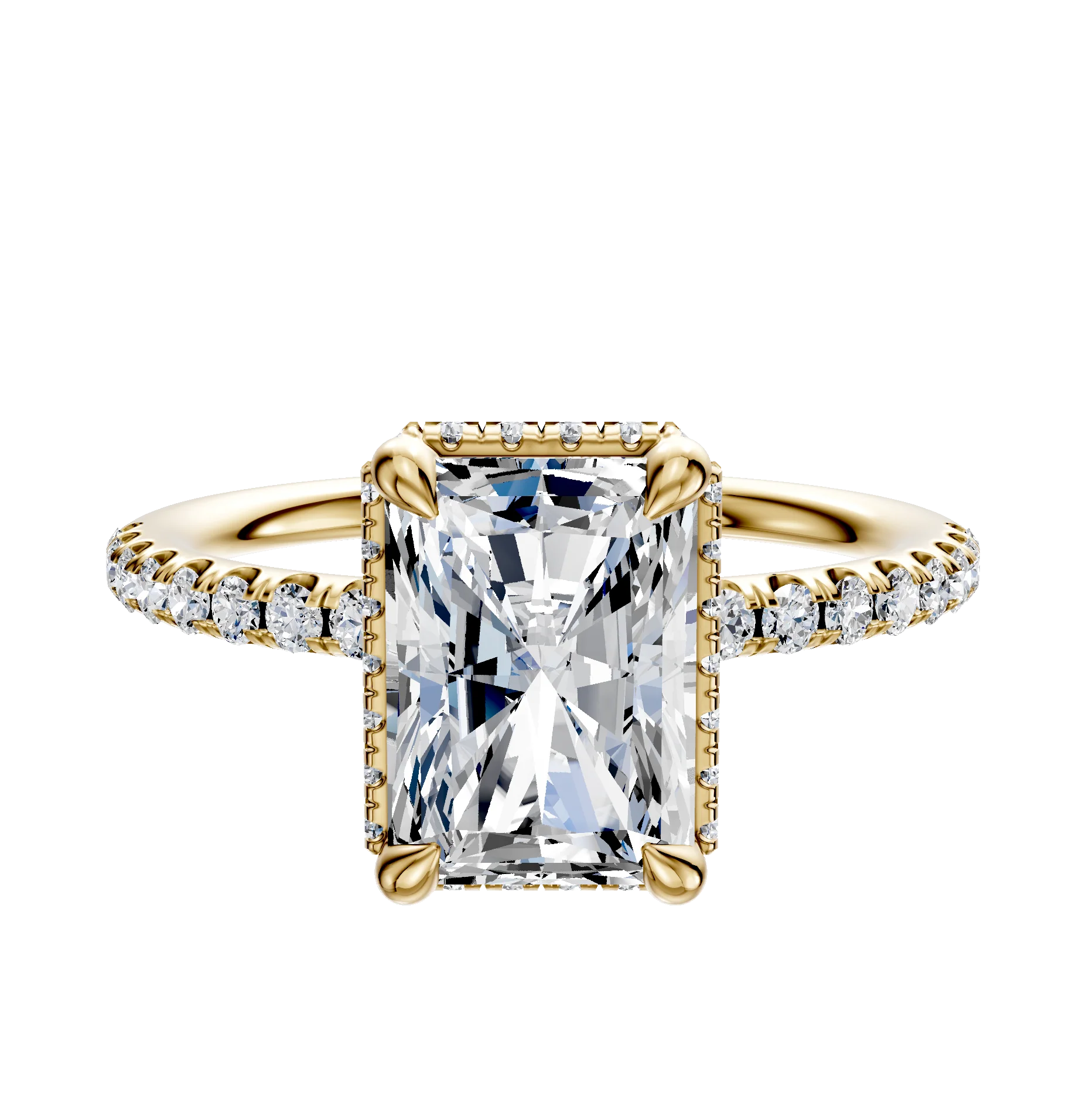 18K Yellow Gold 4 Prong Collar Classic Dome 1-Row-Pave 2.5mm Engagement Ring