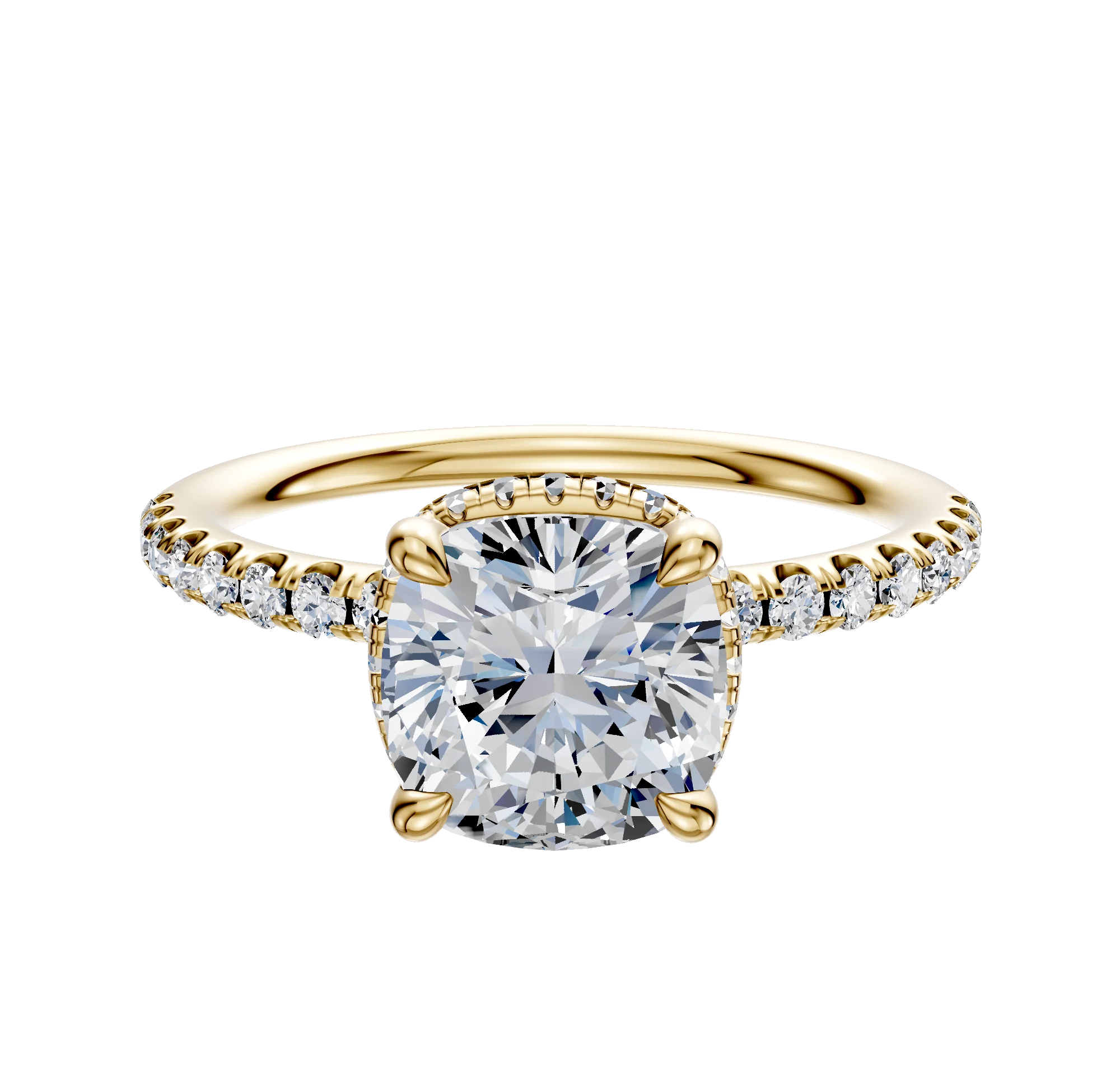 18K Yellow Gold 4 Prong Collar Classic Dome 1-Row-Pave 2.5mm Engagement Ring