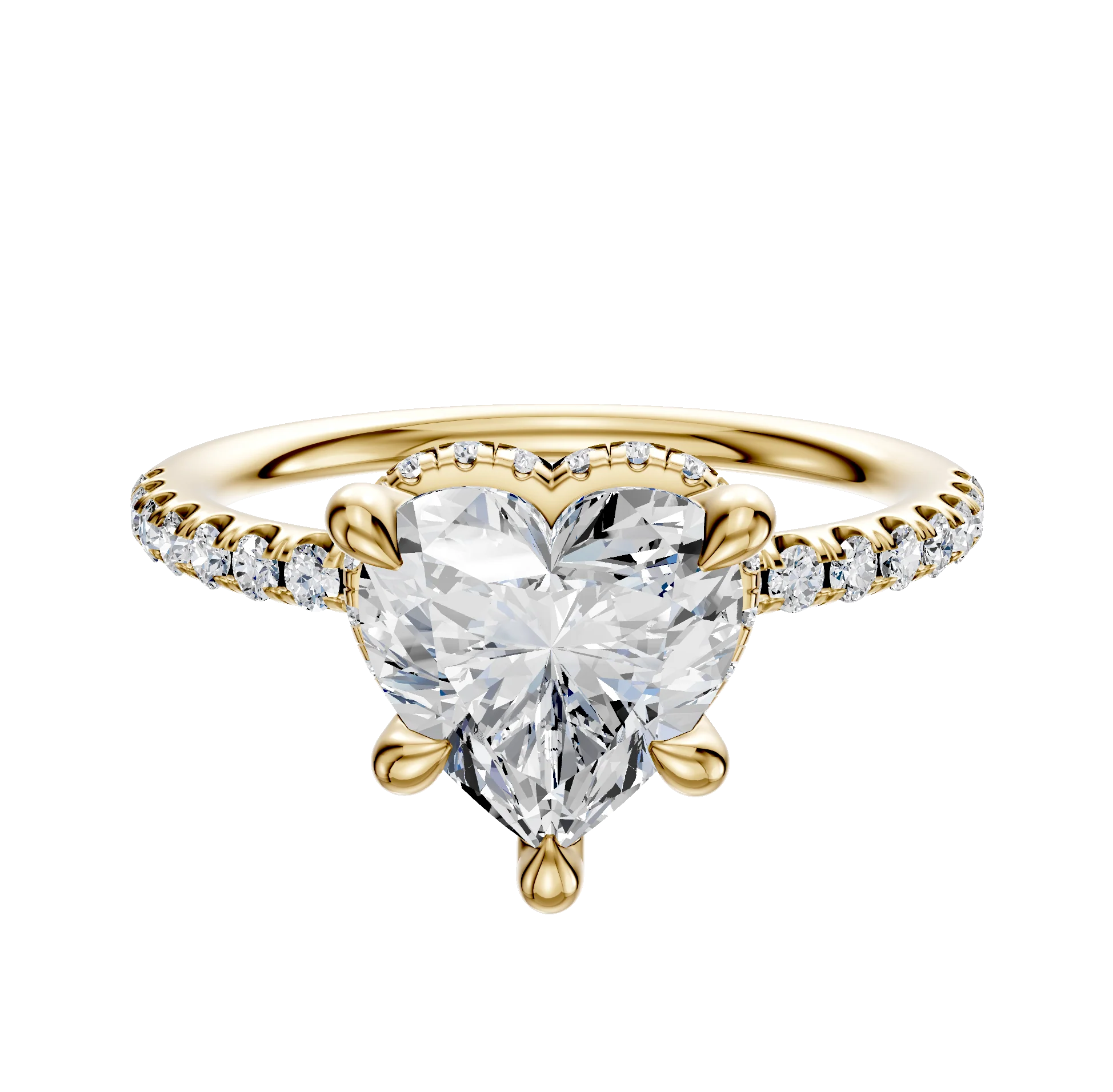 18K Yellow Gold 4 Prong Collar Classic Dome 1-Row-Pave 2.5mm Engagement Ring