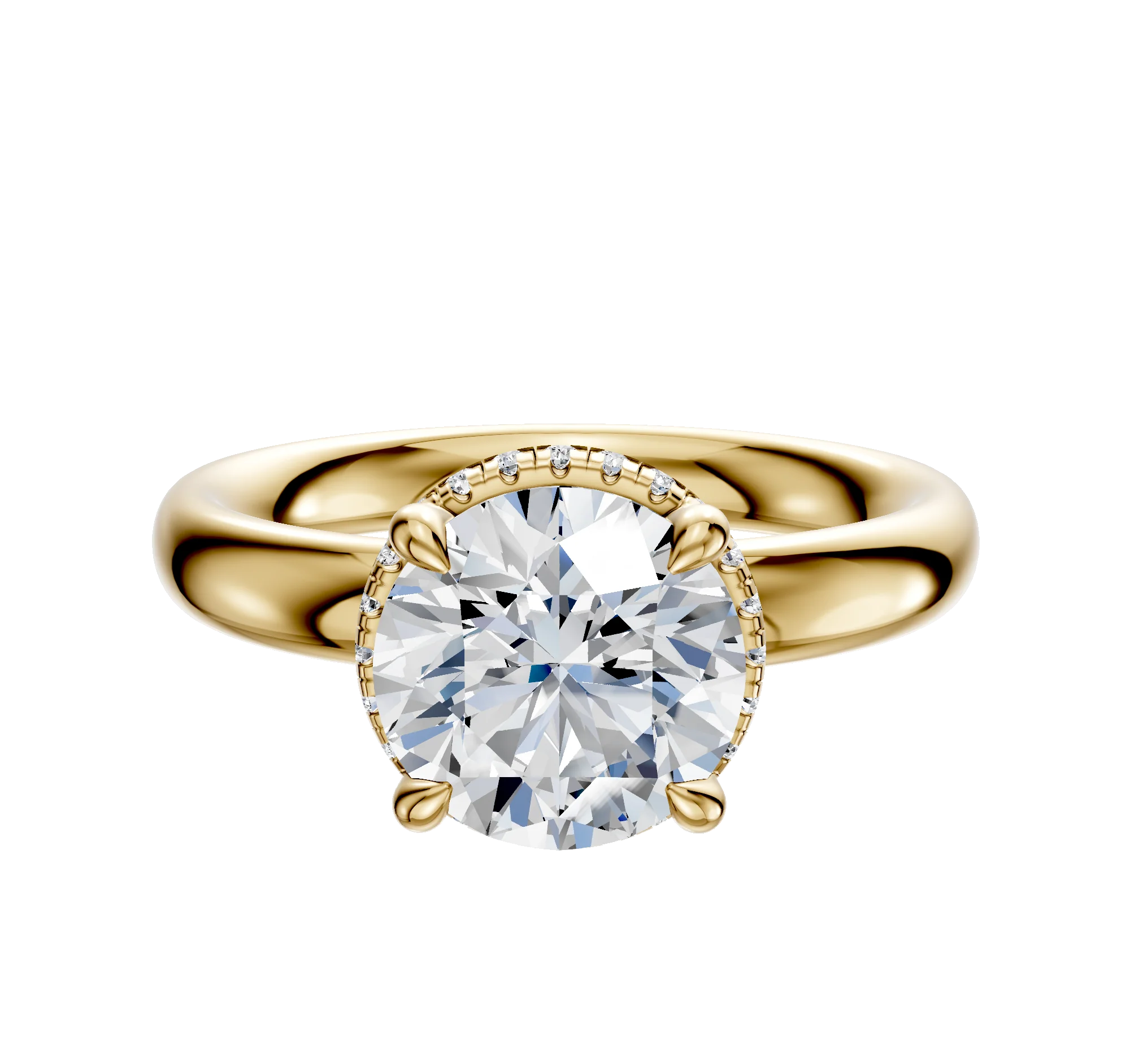 18K Yellow Gold 4 Prong Collar Classic Dome 3.0mm Engagement Ring
