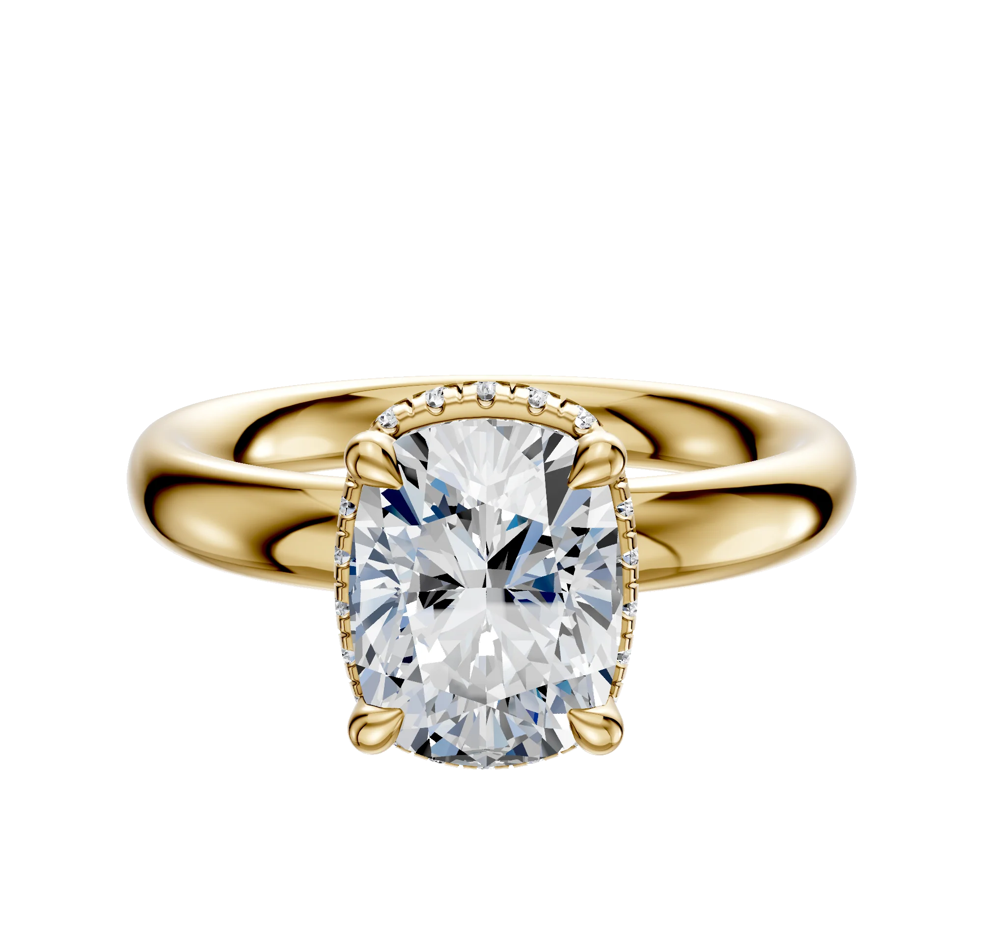 18K Yellow Gold 4 Prong Collar Classic Dome 3.0mm Engagement Ring