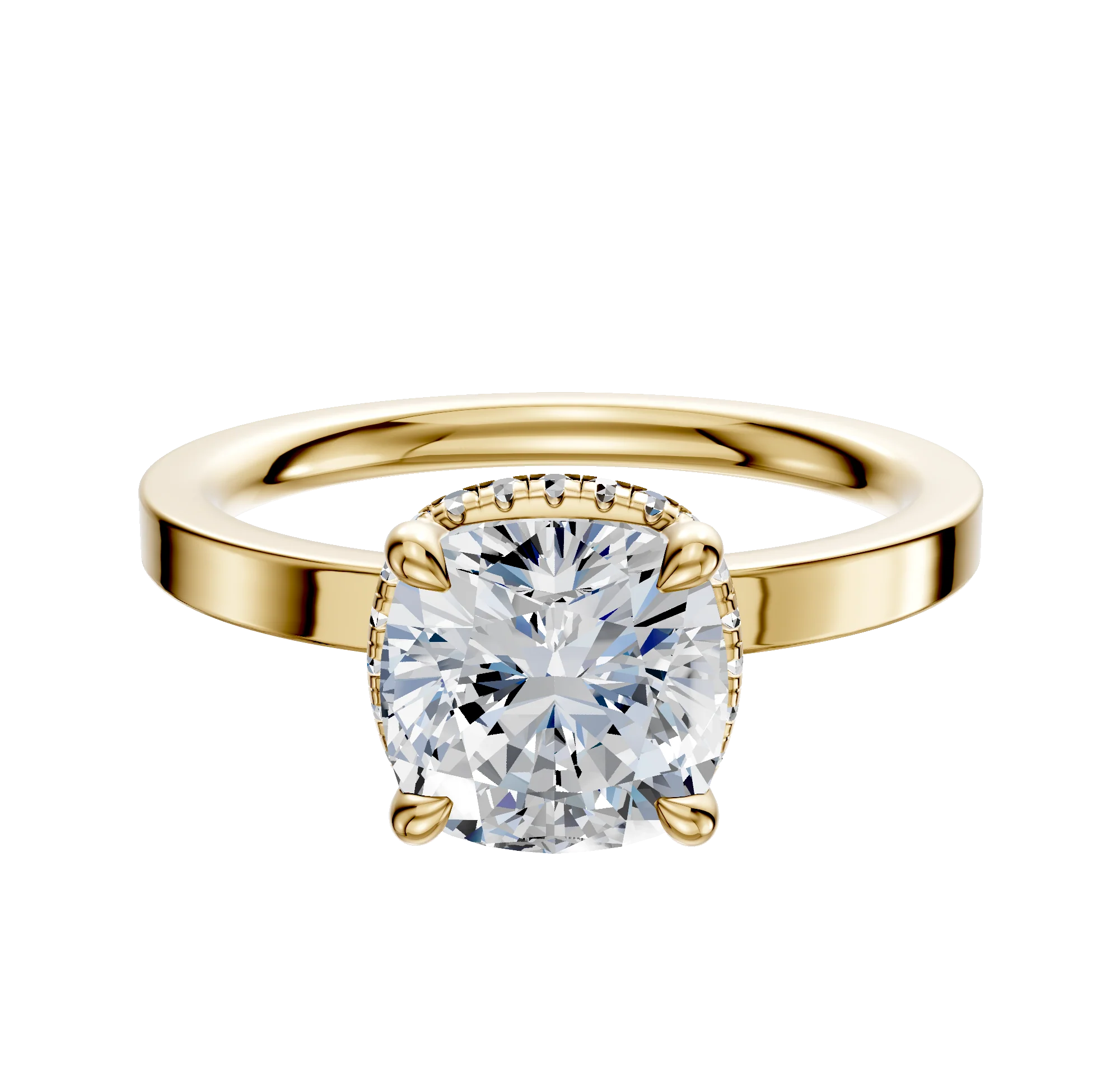 18K Yellow Gold 4 Prong Collar Classic Flat 2.0mm Engagement Ring