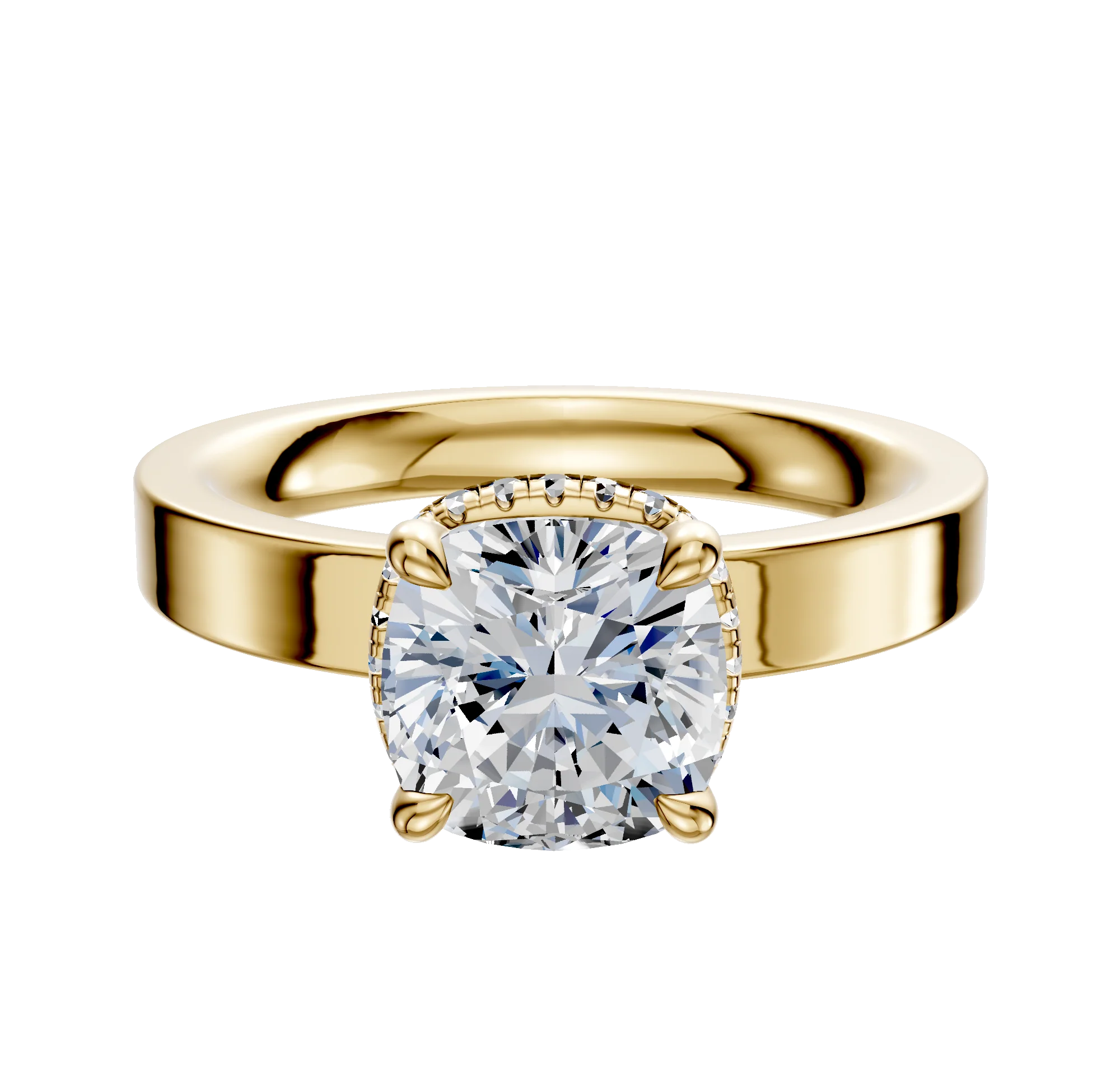 18K Yellow Gold 4 Prong Collar Classic Flat 3.0mm Engagement Ring
