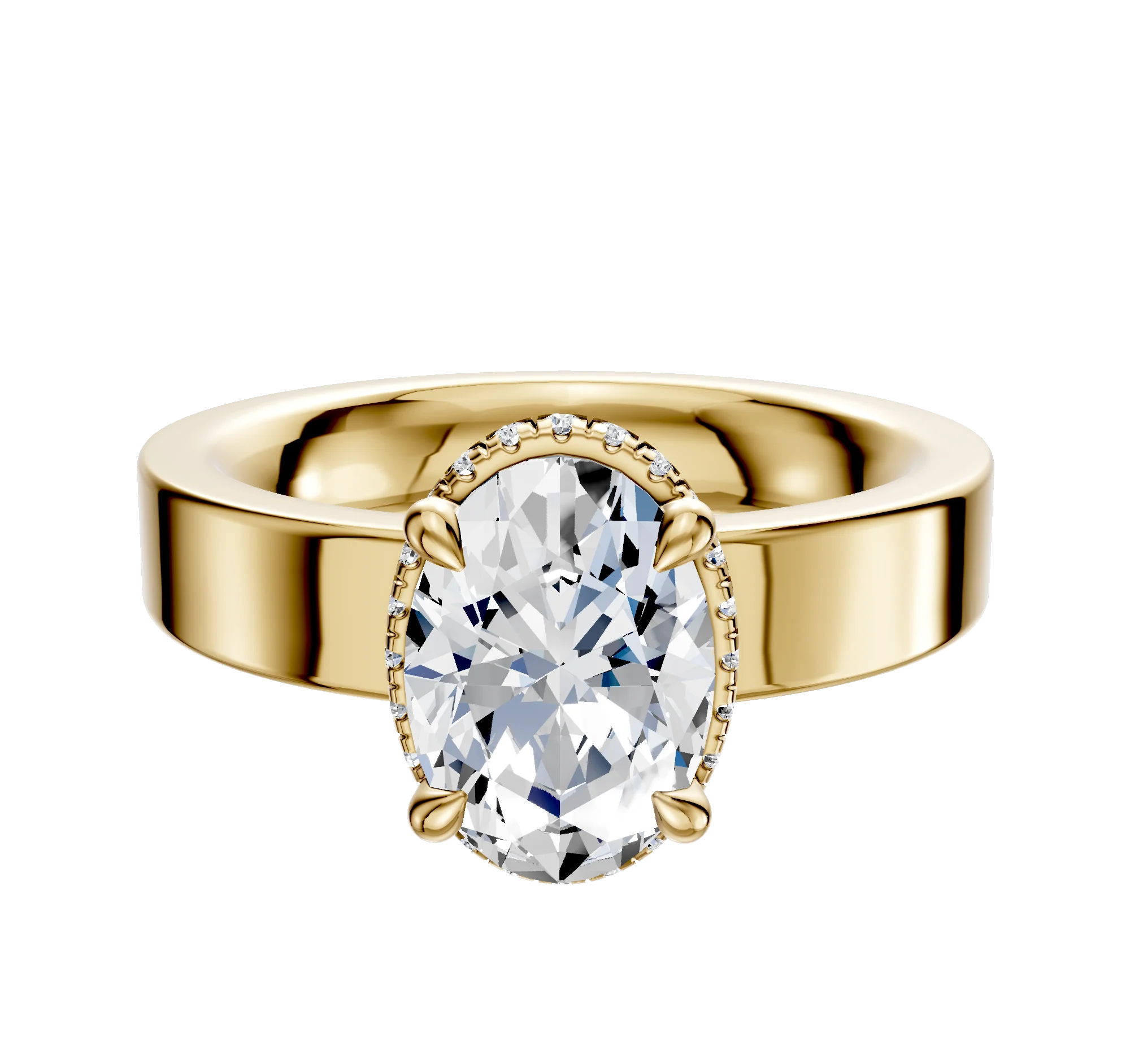 18K Yellow Gold 4 Prong Collar Classic Flat 4.0mm Engagement Ring