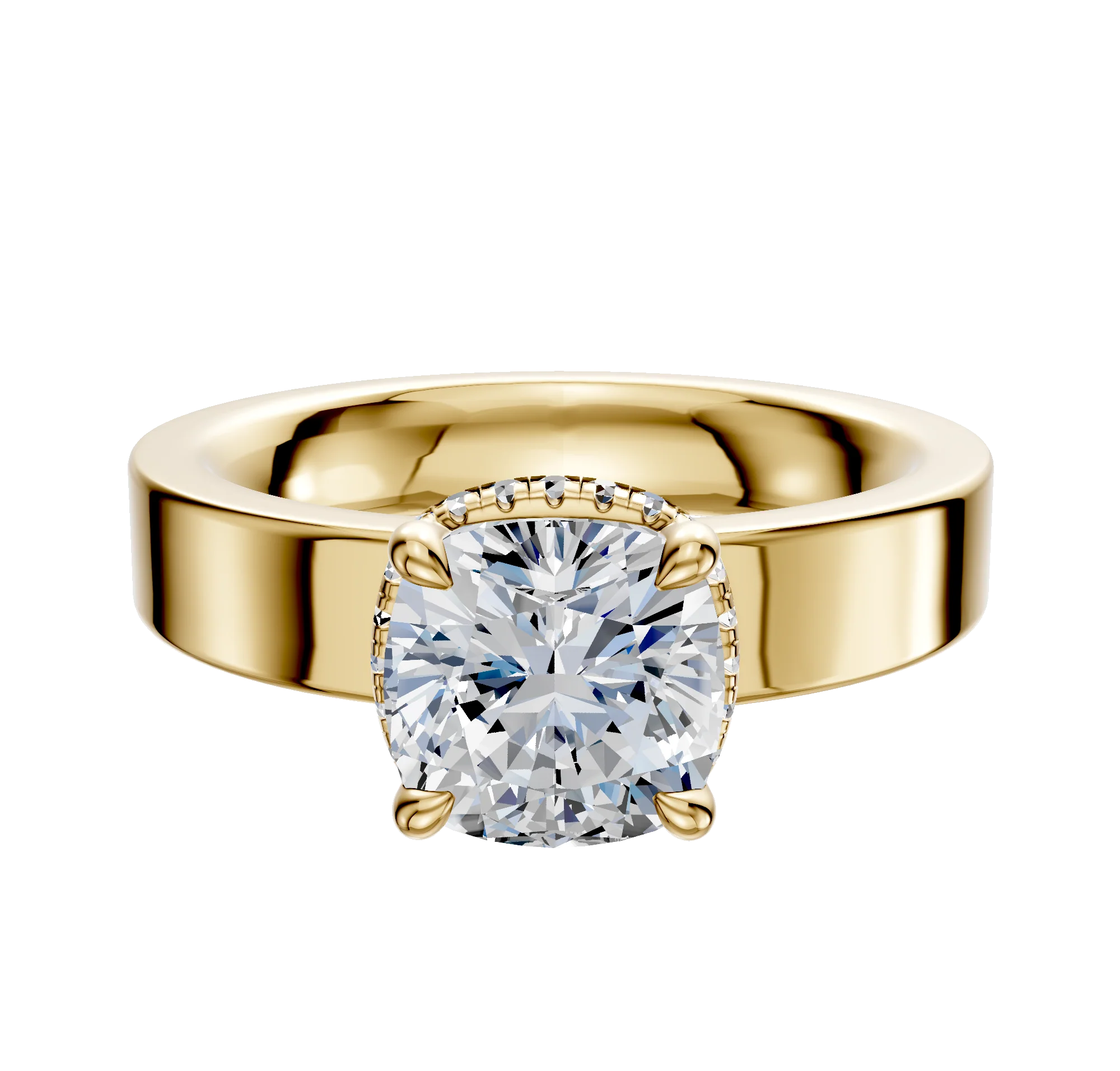 18K Yellow Gold 4 Prong Collar Classic Flat 4.0mm Engagement Ring