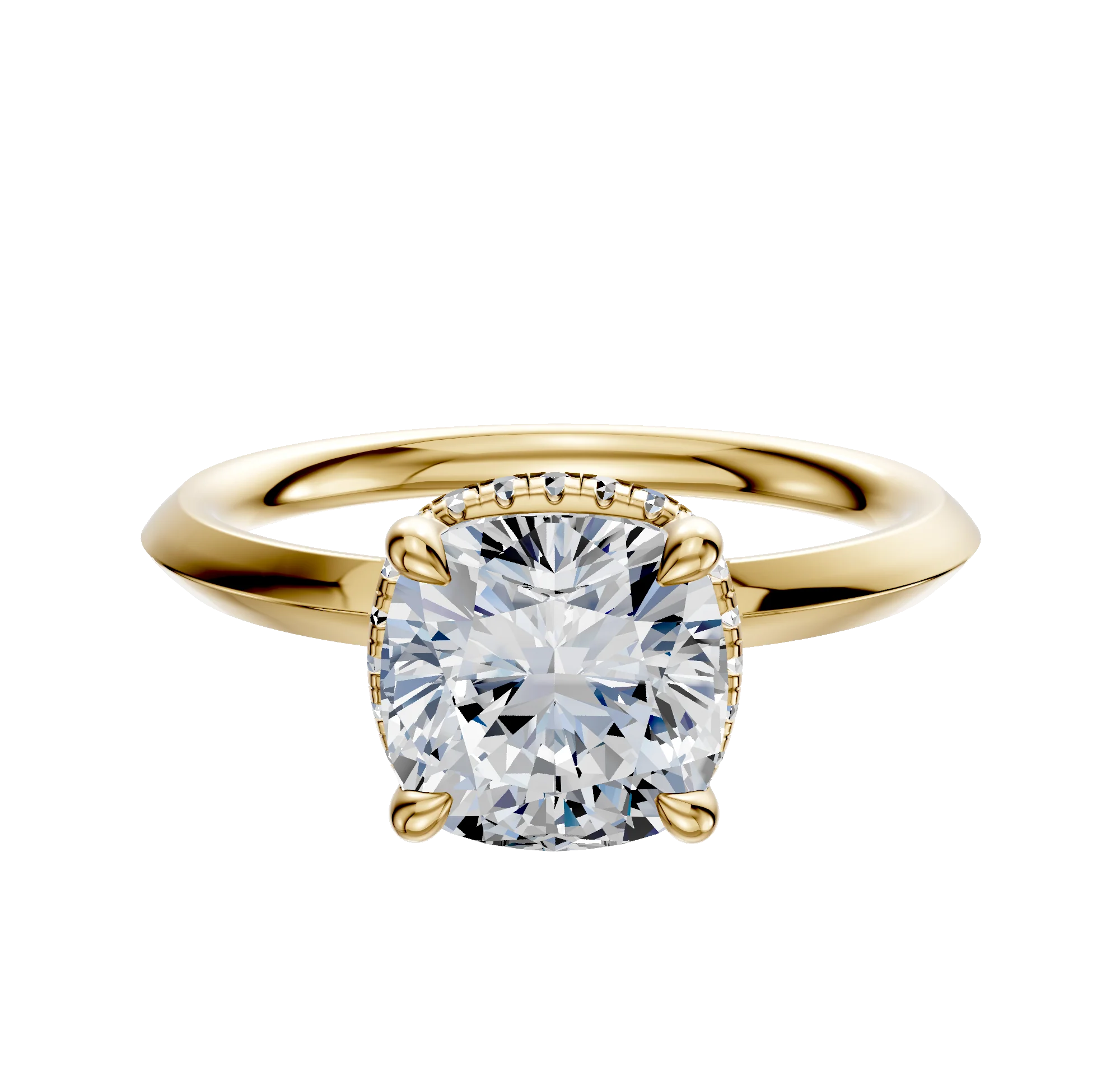 18K Yellow Gold 4 Prong Collar Classic Knife Edge 2.0mm Engagement Ring