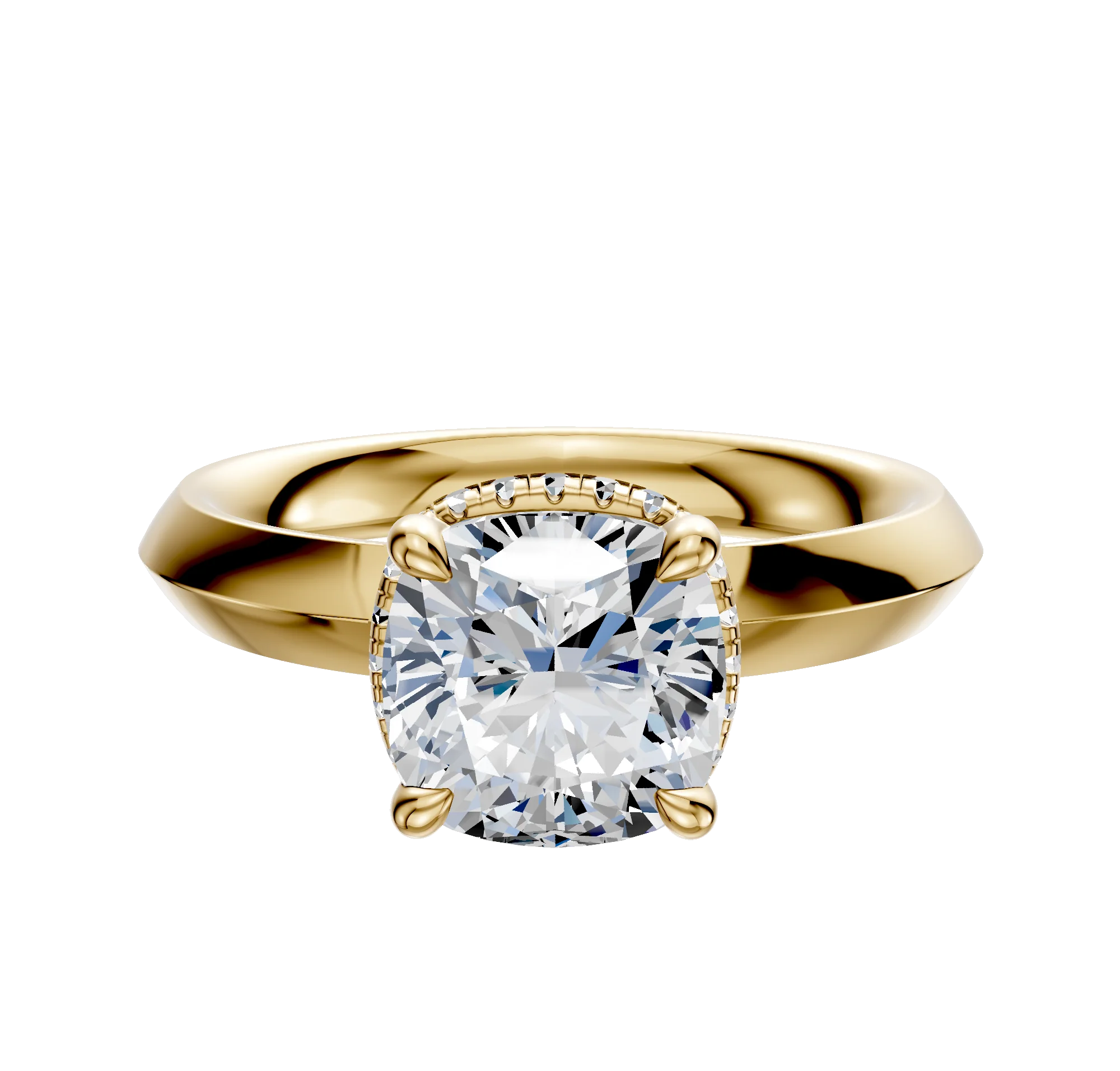 18K Yellow Gold 4 Prong Collar Classic Knife Edge 3.0mm Engagement Ring