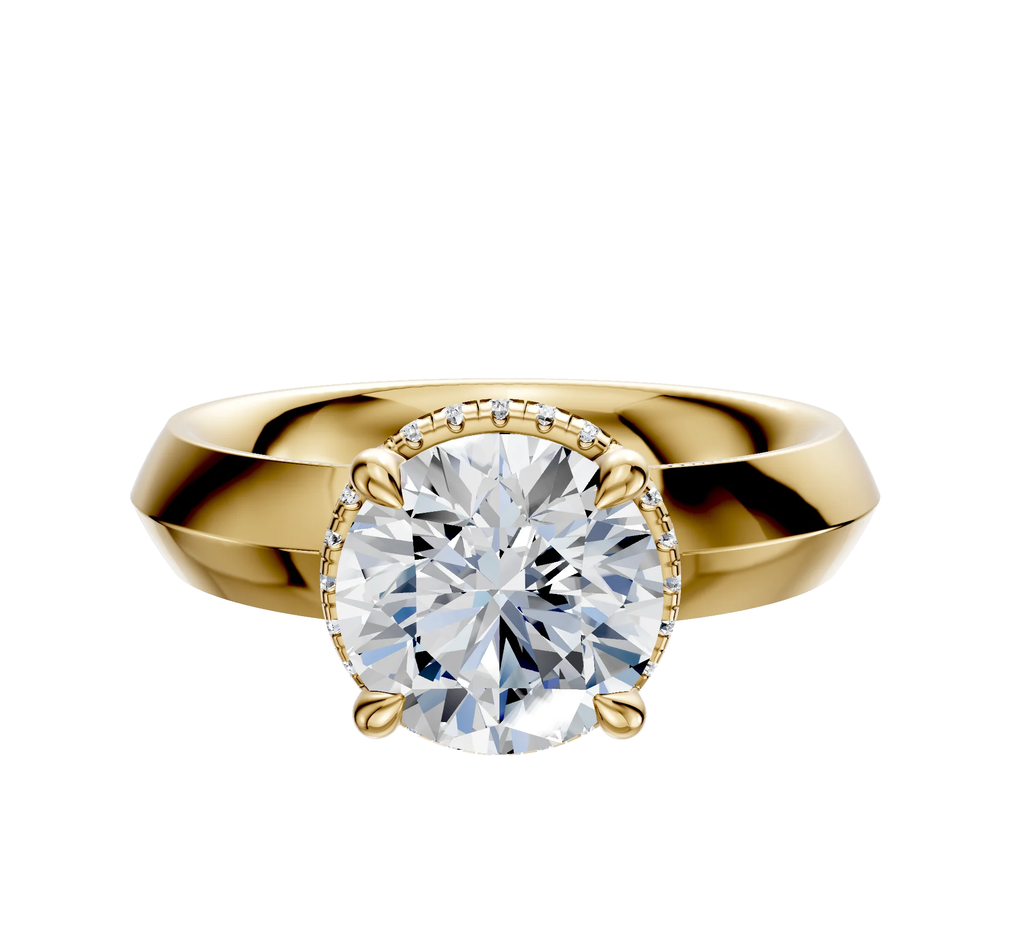 18K Yellow Gold 4 Prong Collar Classic Knife Edge 4.0mm Engagement Ring