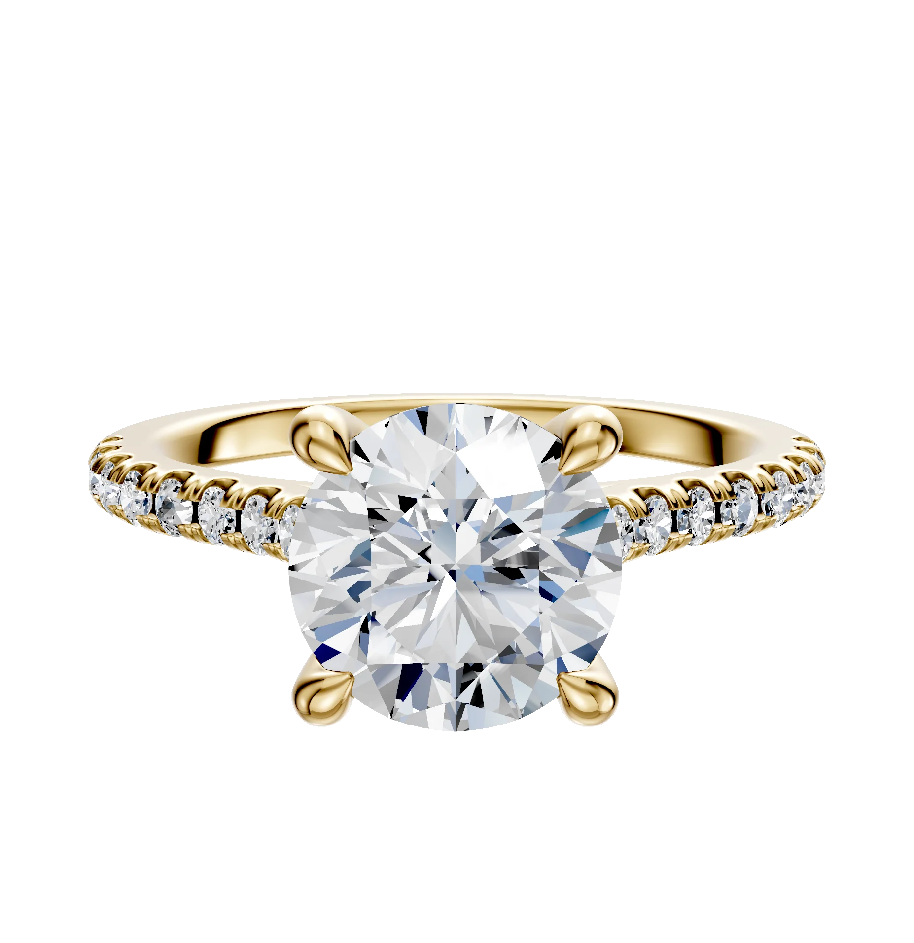 18K Yellow Gold 4 Prong Hidden Halo Cathedral Dome 1-Row-Pave 2.5mm Engagement Ring