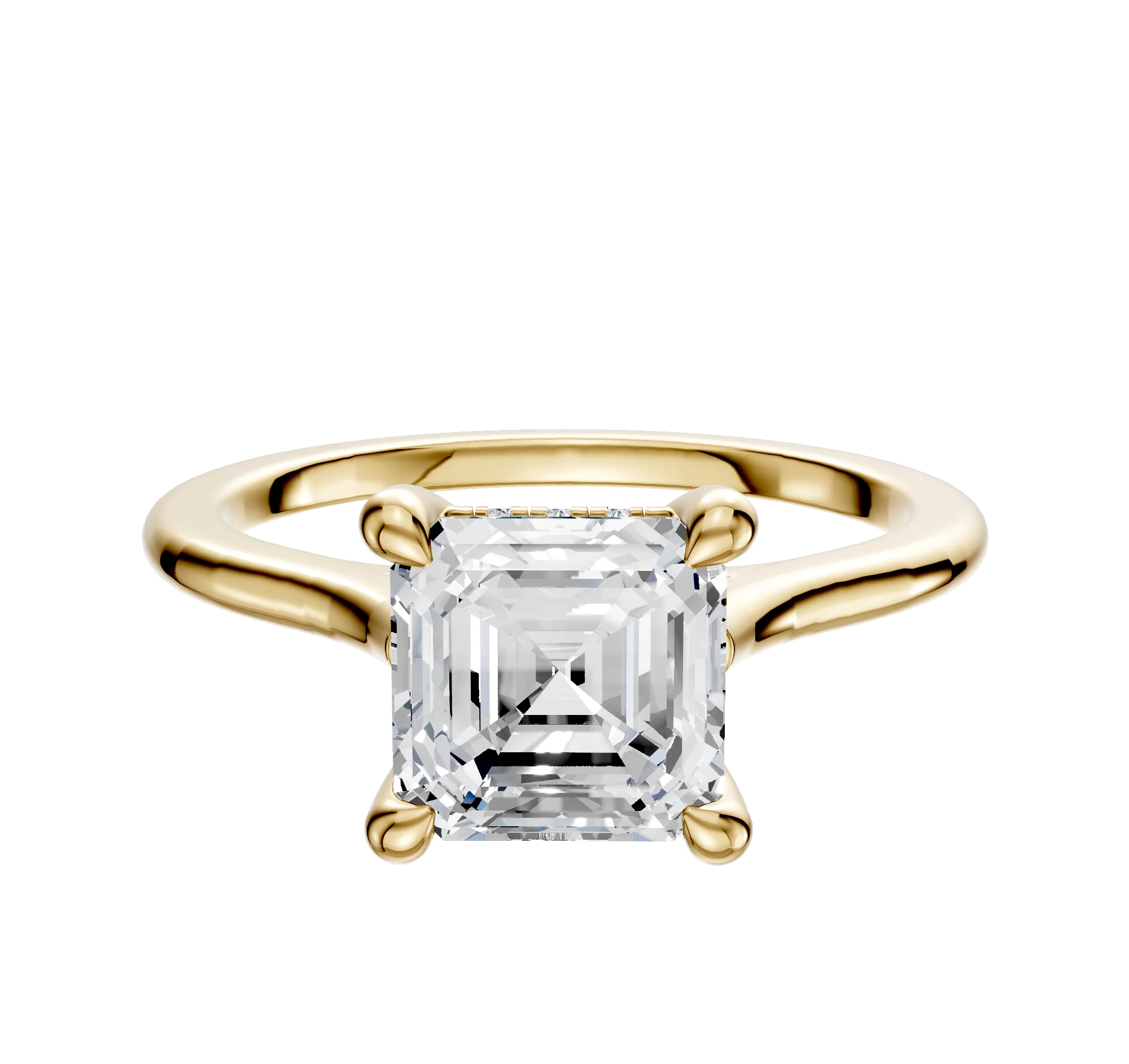 18K Yellow Gold 4 Prong Hidden Halo Cathedral Dome 1.5mm Engagement Ring