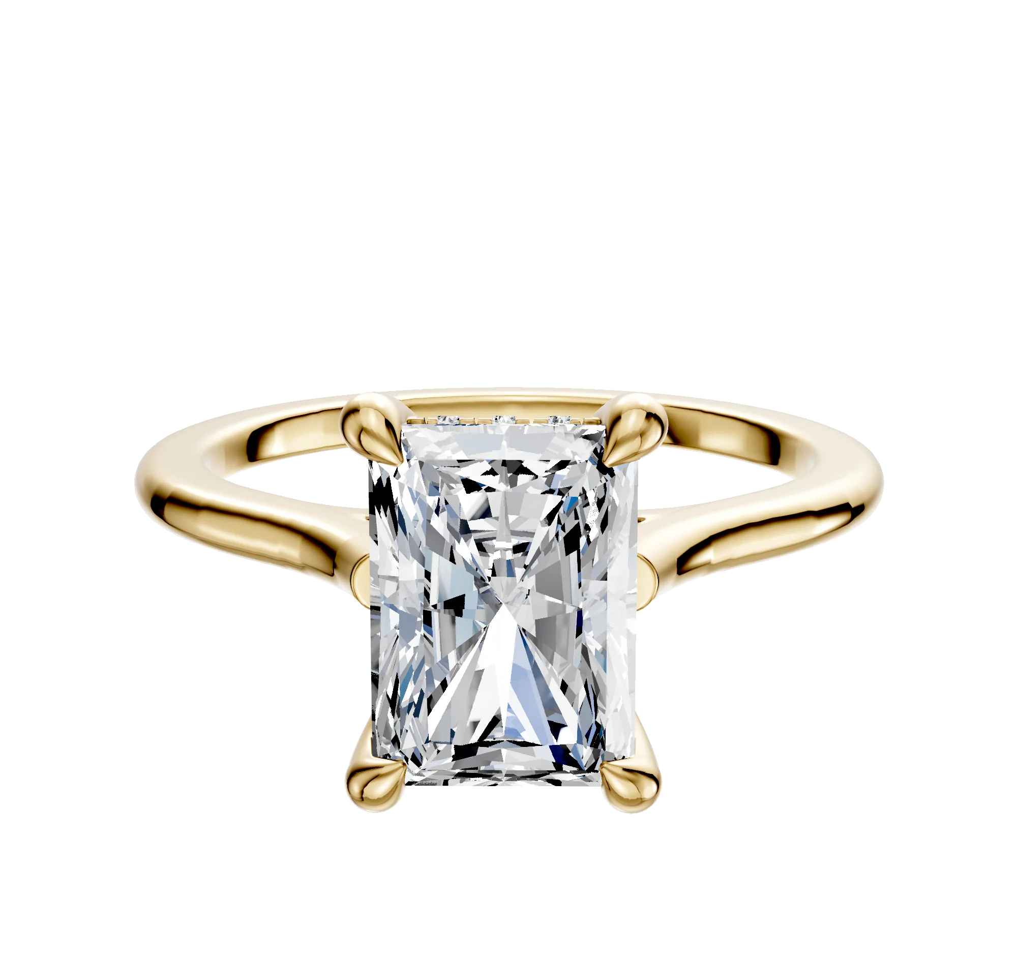 18K Yellow Gold 4 Prong Hidden Halo Cathedral Dome 1.5mm Engagement Ring