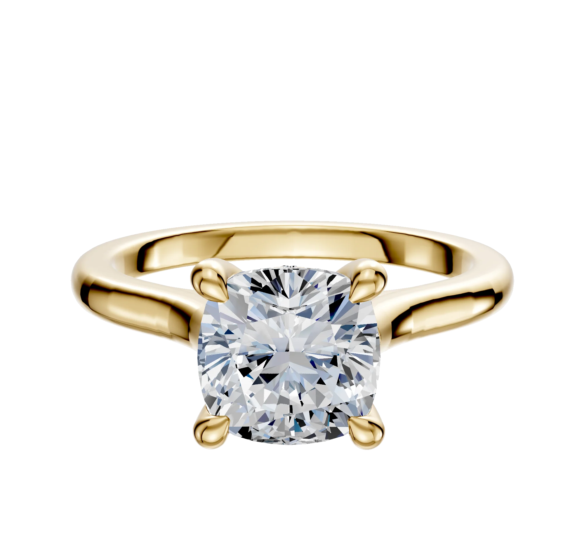 18K Yellow Gold 4 Prong Hidden Halo Cathedral Dome 2.0mm Engagement Ring
