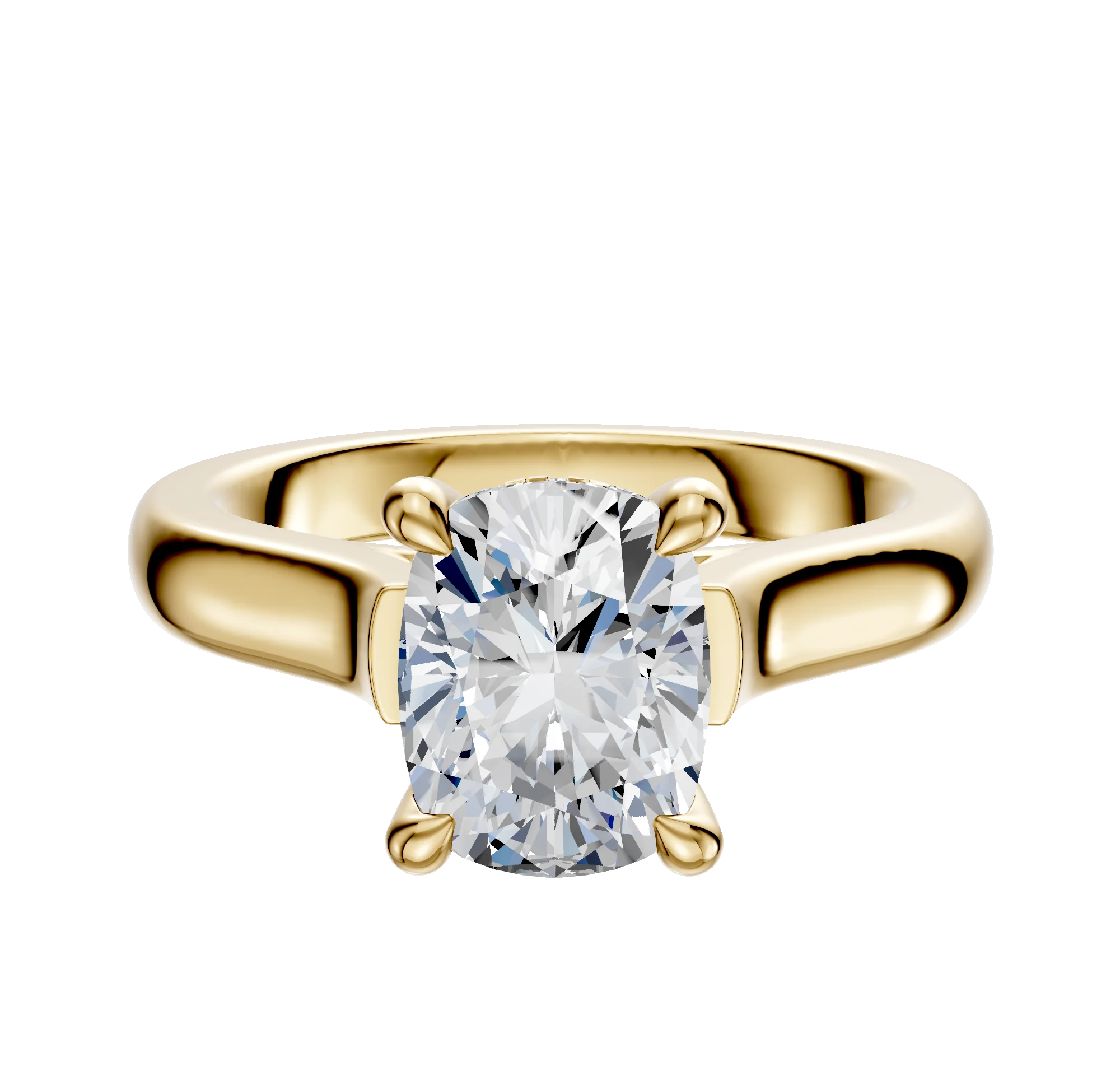 18K Yellow Gold 4 Prong Hidden Halo Cathedral Dome 3.0mm Engagement Ring