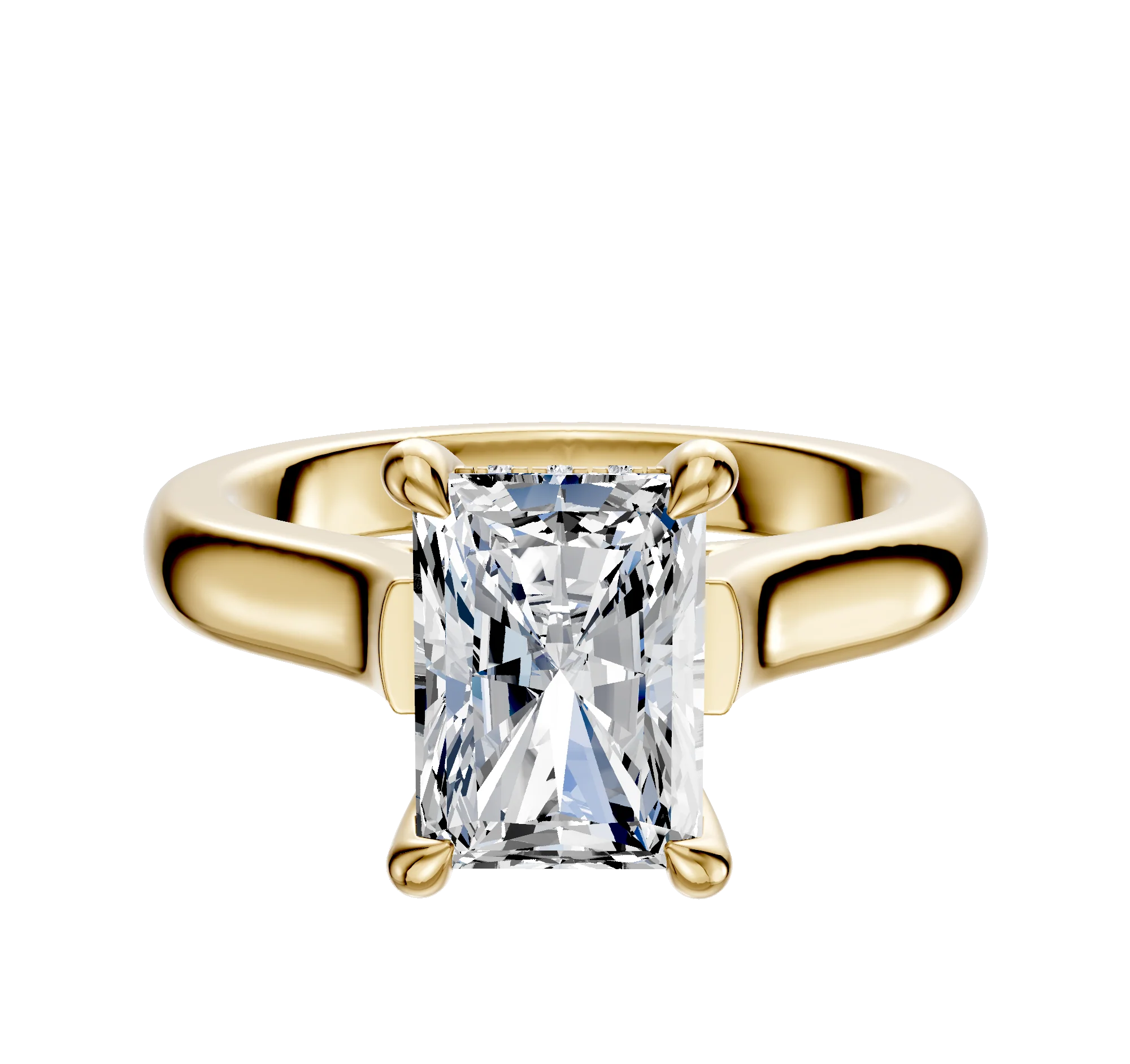 18K Yellow Gold 4 Prong Hidden Halo Cathedral Dome 3.0mm Engagement Ring