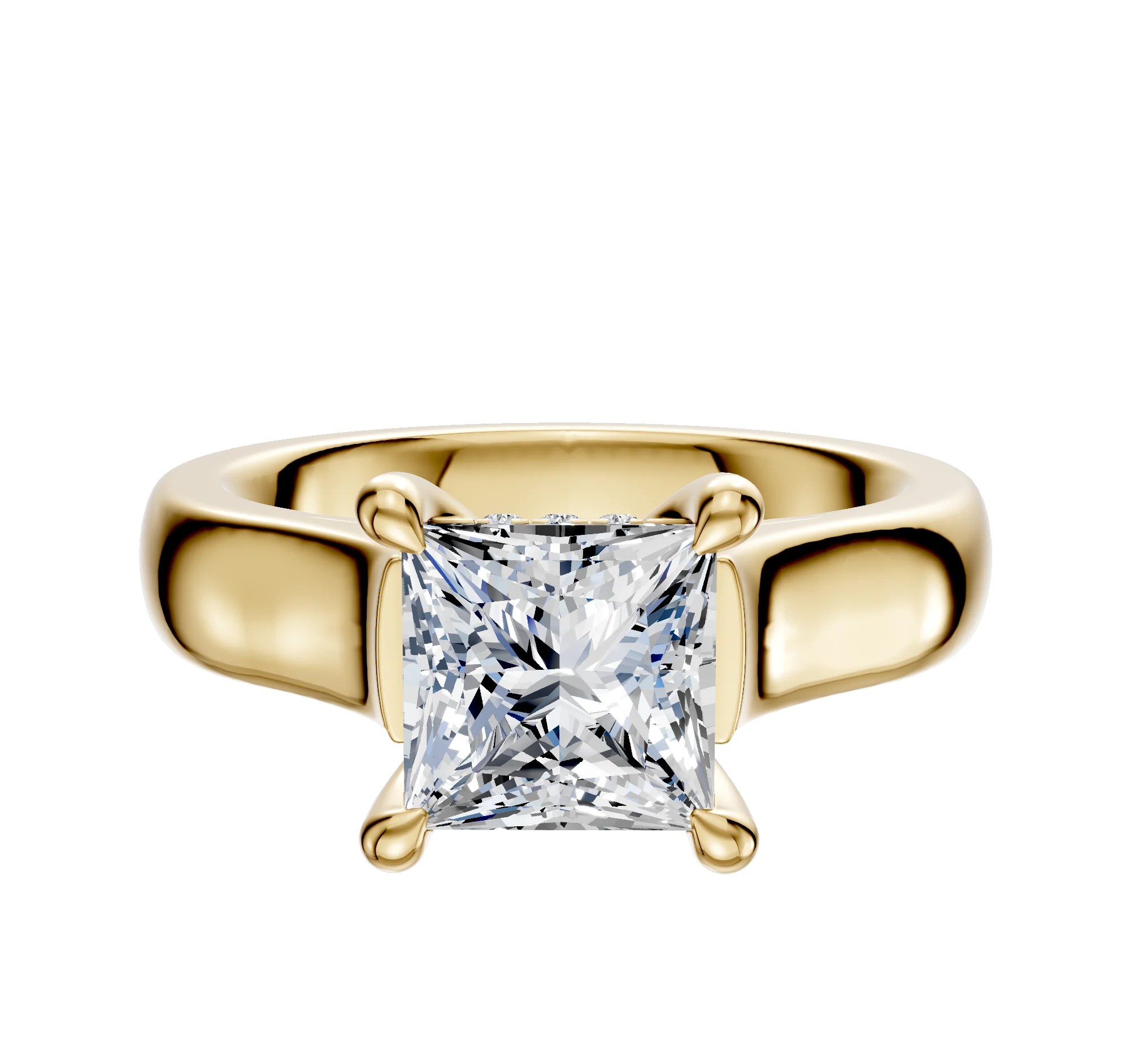 18K Yellow Gold 4 Prong Hidden Halo Cathedral Dome 4.0mm Engagement Ring