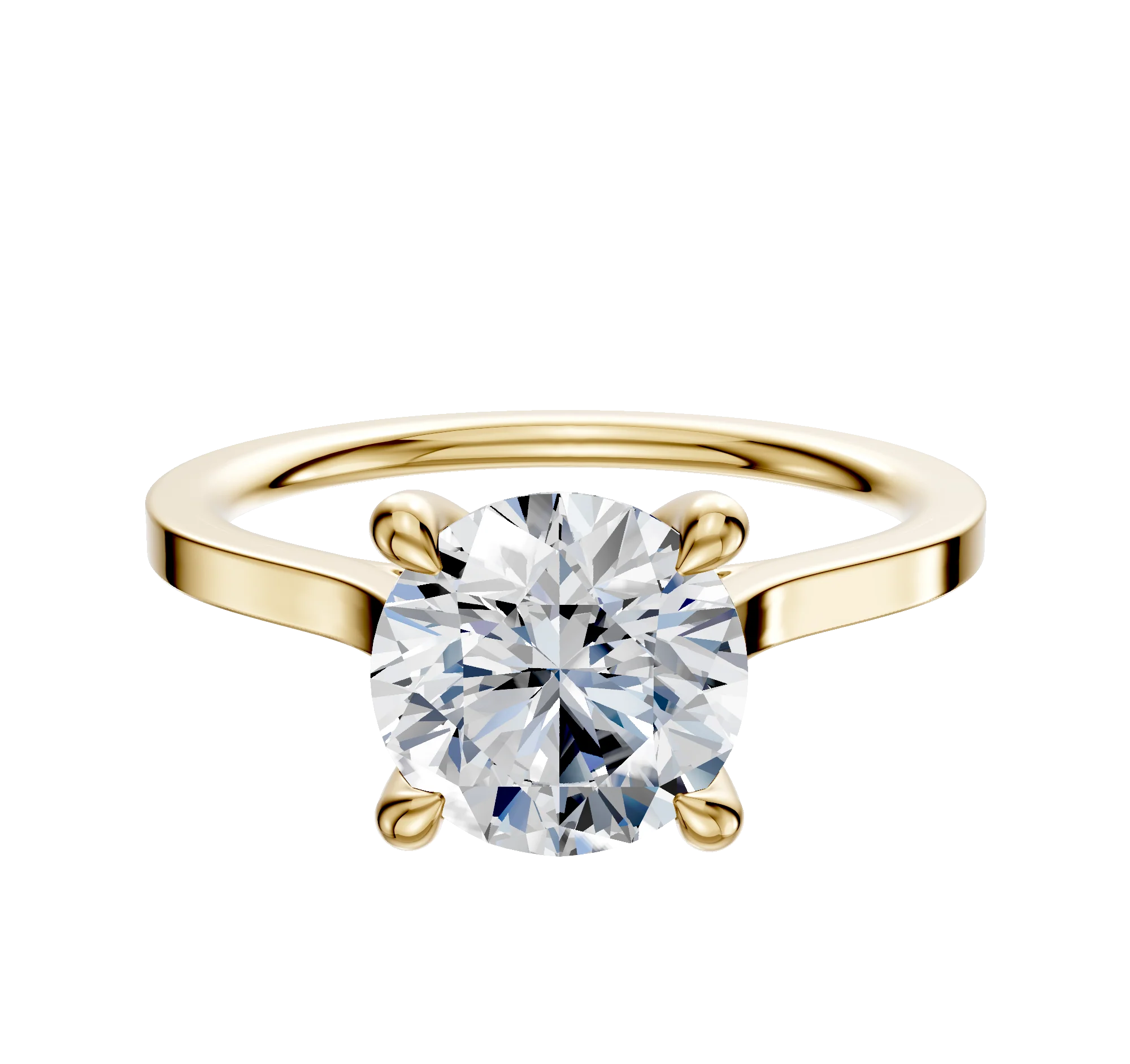 18K Yellow Gold 4 Prong Hidden Halo Cathedral Flat 1.5mm Engagement Ring