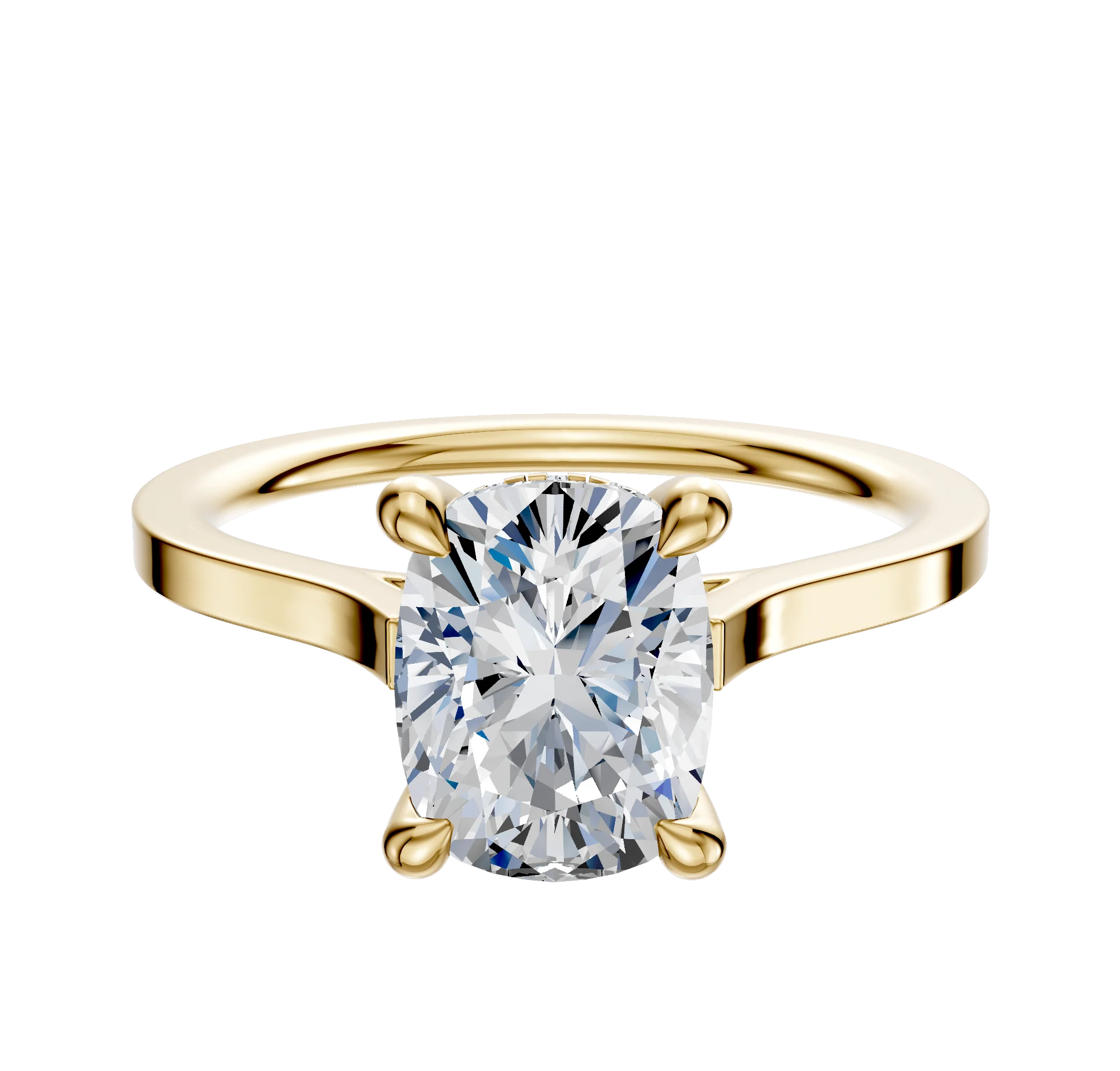 18K Yellow Gold 4 Prong Hidden Halo Cathedral Flat 1.5mm Engagement Ring