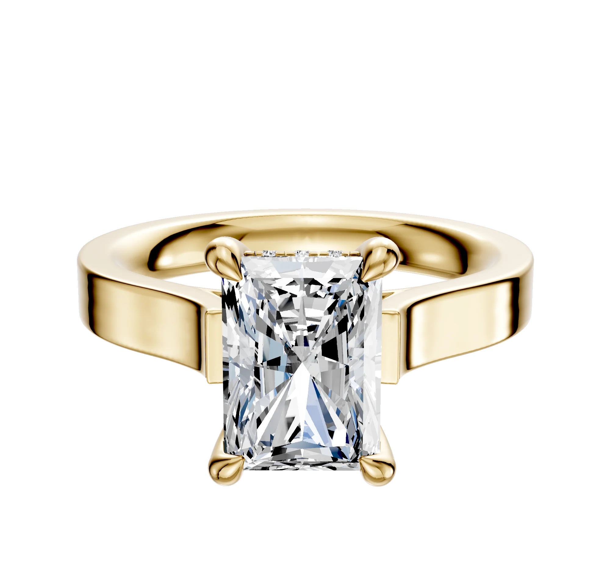 18K Yellow Gold 4 Prong Hidden Halo Cathedral Flat 3.0mm Engagement Ring