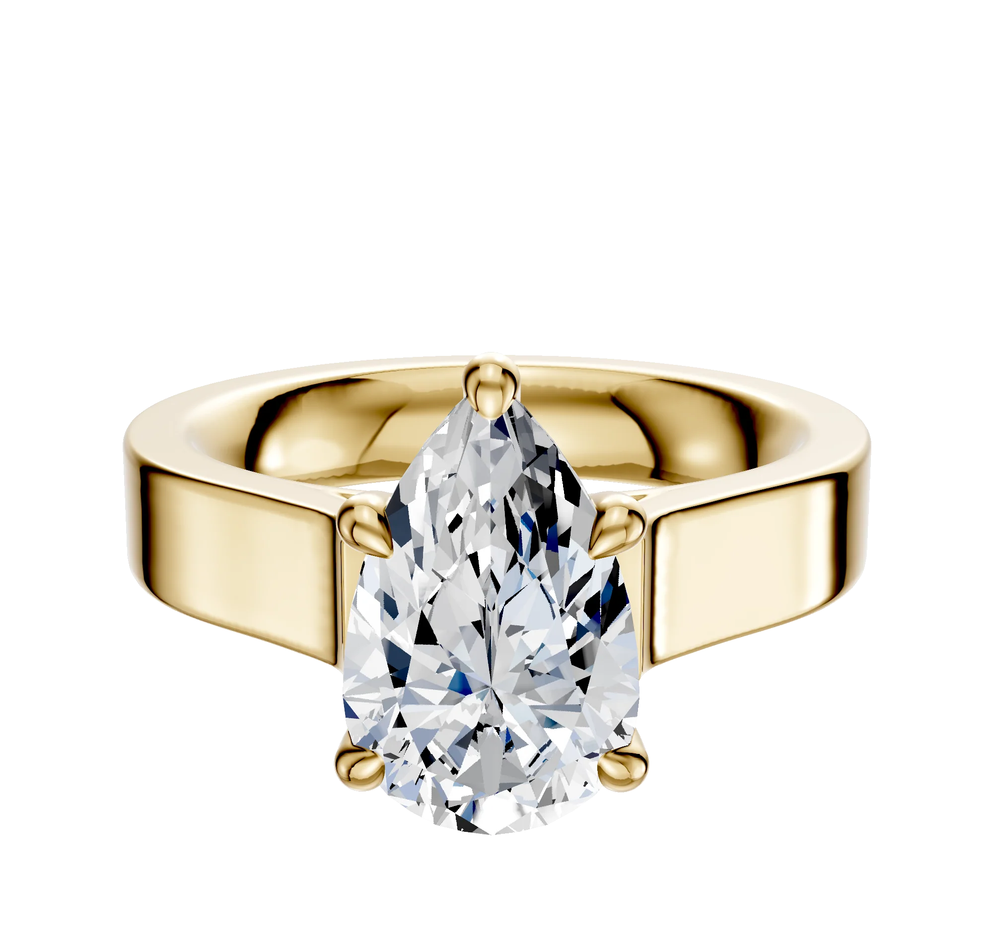 18K Yellow Gold 4 Prong Hidden Halo Cathedral Flat 4.0mm Engagement Ring