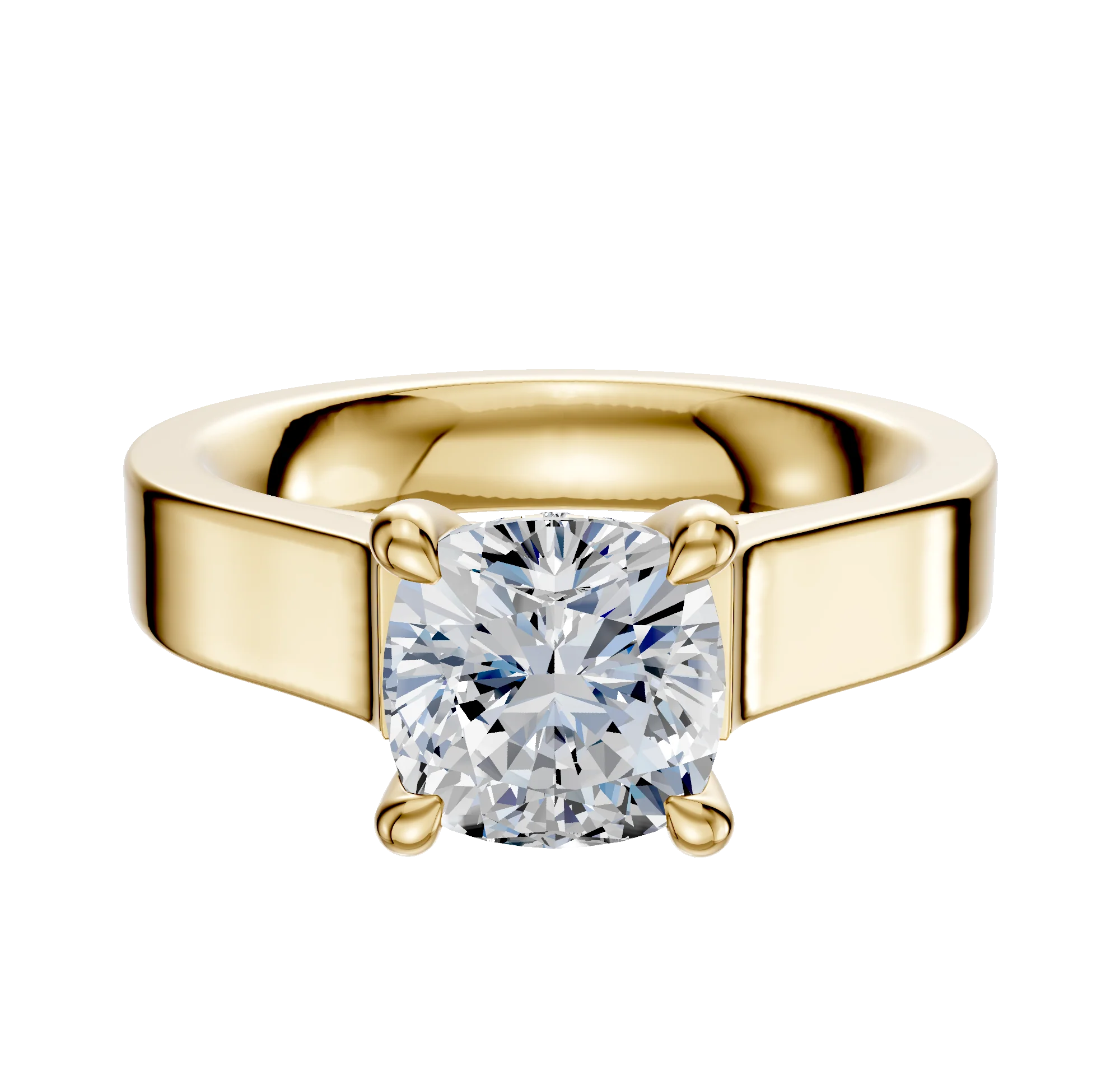 18K Yellow Gold 4 Prong Hidden Halo Cathedral Flat 4.0mm Engagement Ring