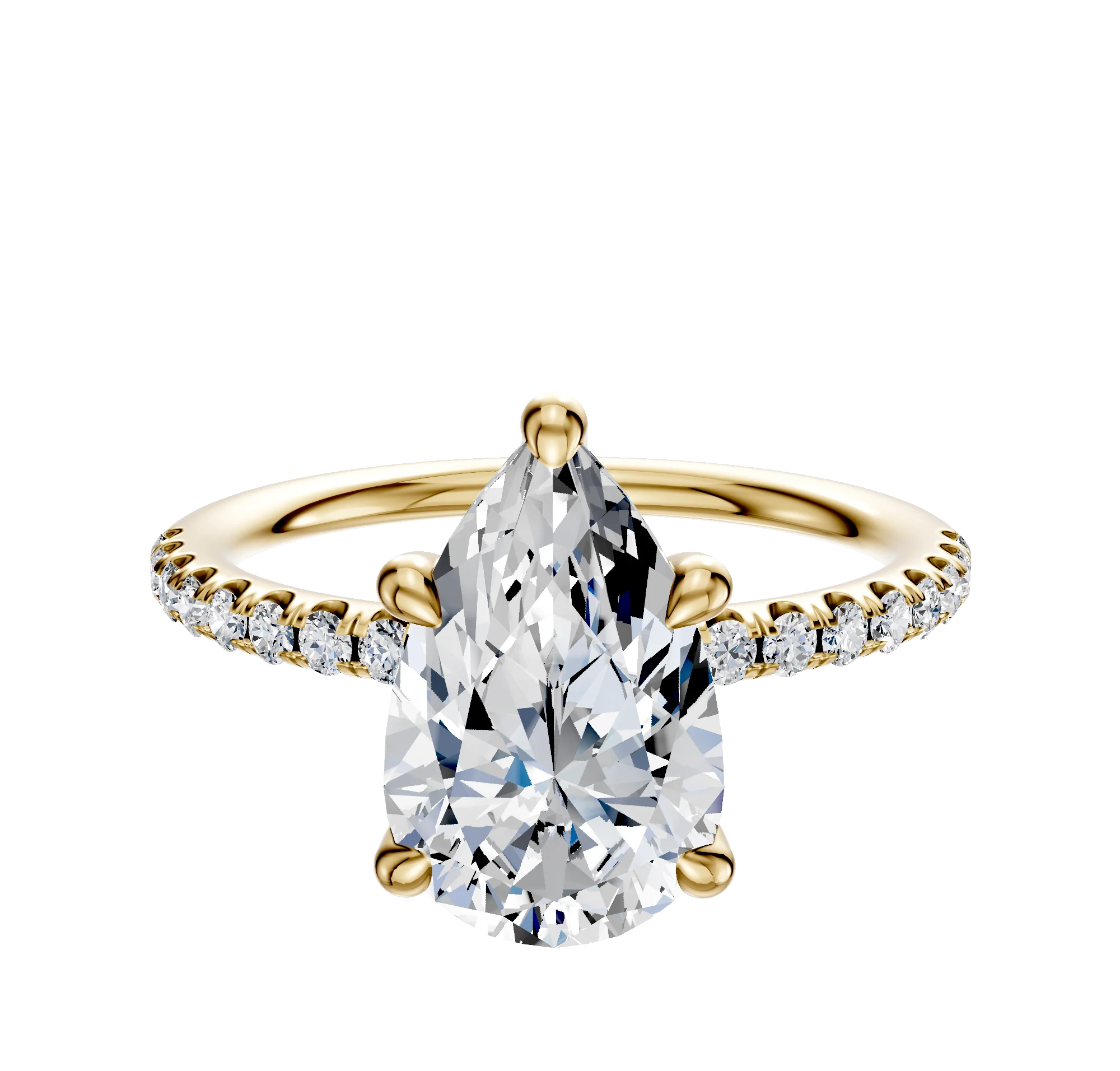 18K Yellow Gold 4 Prong Hidden Halo Classic Dome 1-Row-Pave 2.5mm Engagement Ring