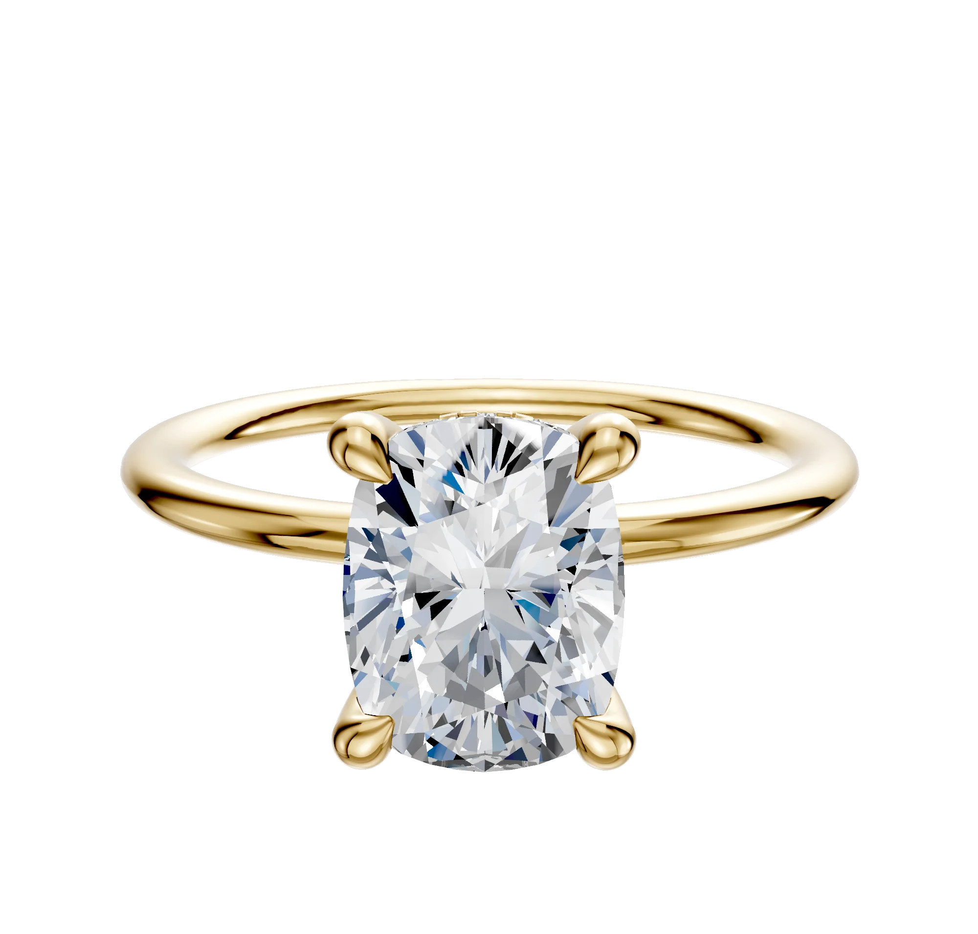 18K Yellow Gold 4 Prong Hidden Halo Classic Dome 1.5mm Engagement Ring