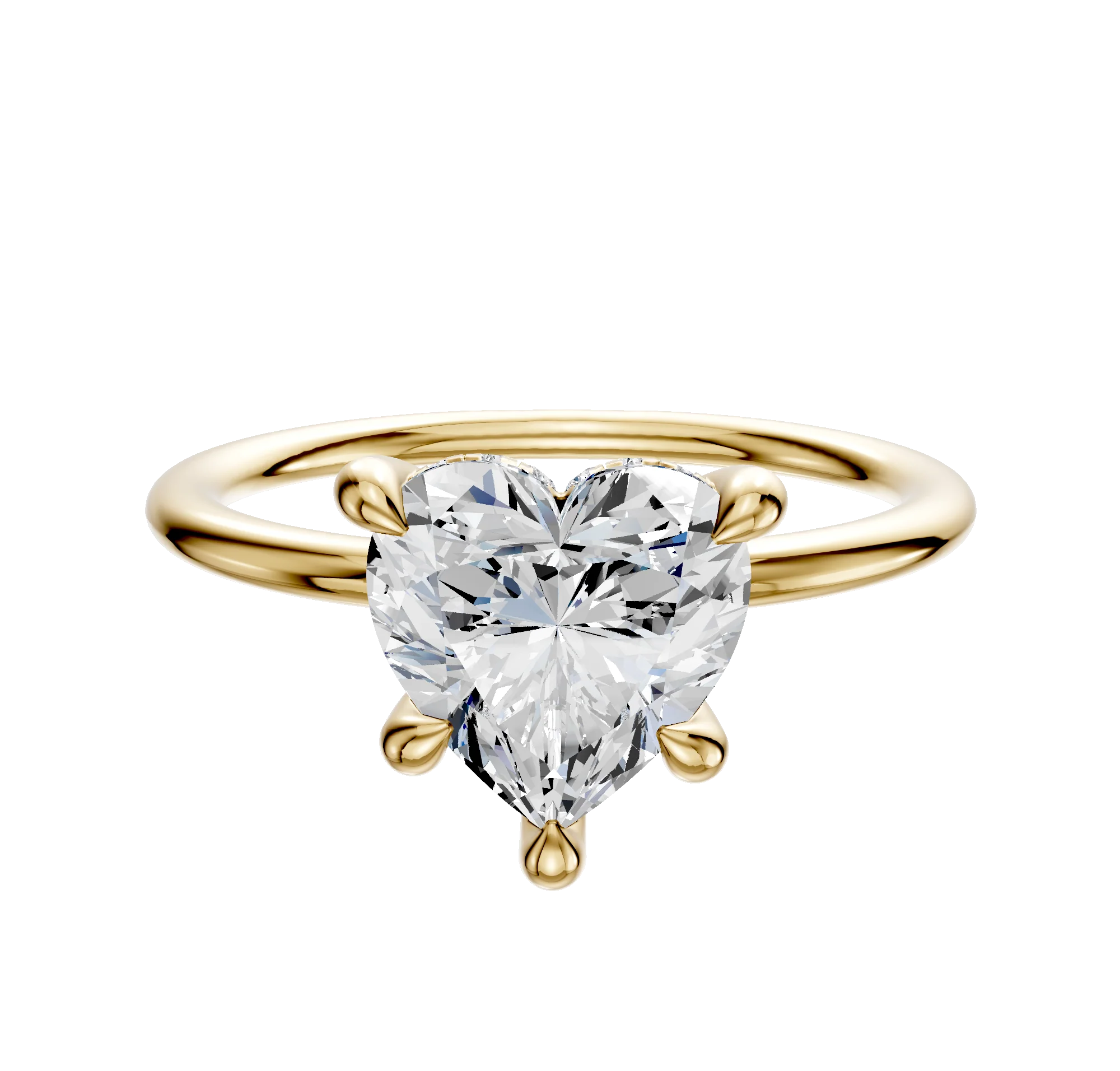 18K Yellow Gold 4 Prong Hidden Halo Classic Dome 1.5mm Engagement Ring