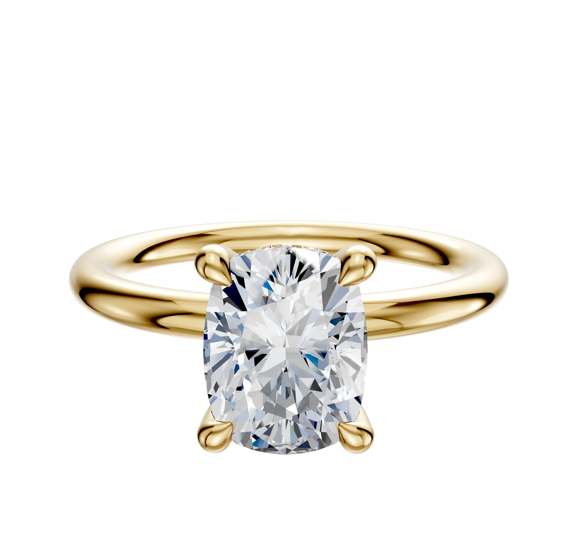 18K Yellow Gold 4 Prong Hidden Halo Classic Dome 2.0mm Engagement Ring