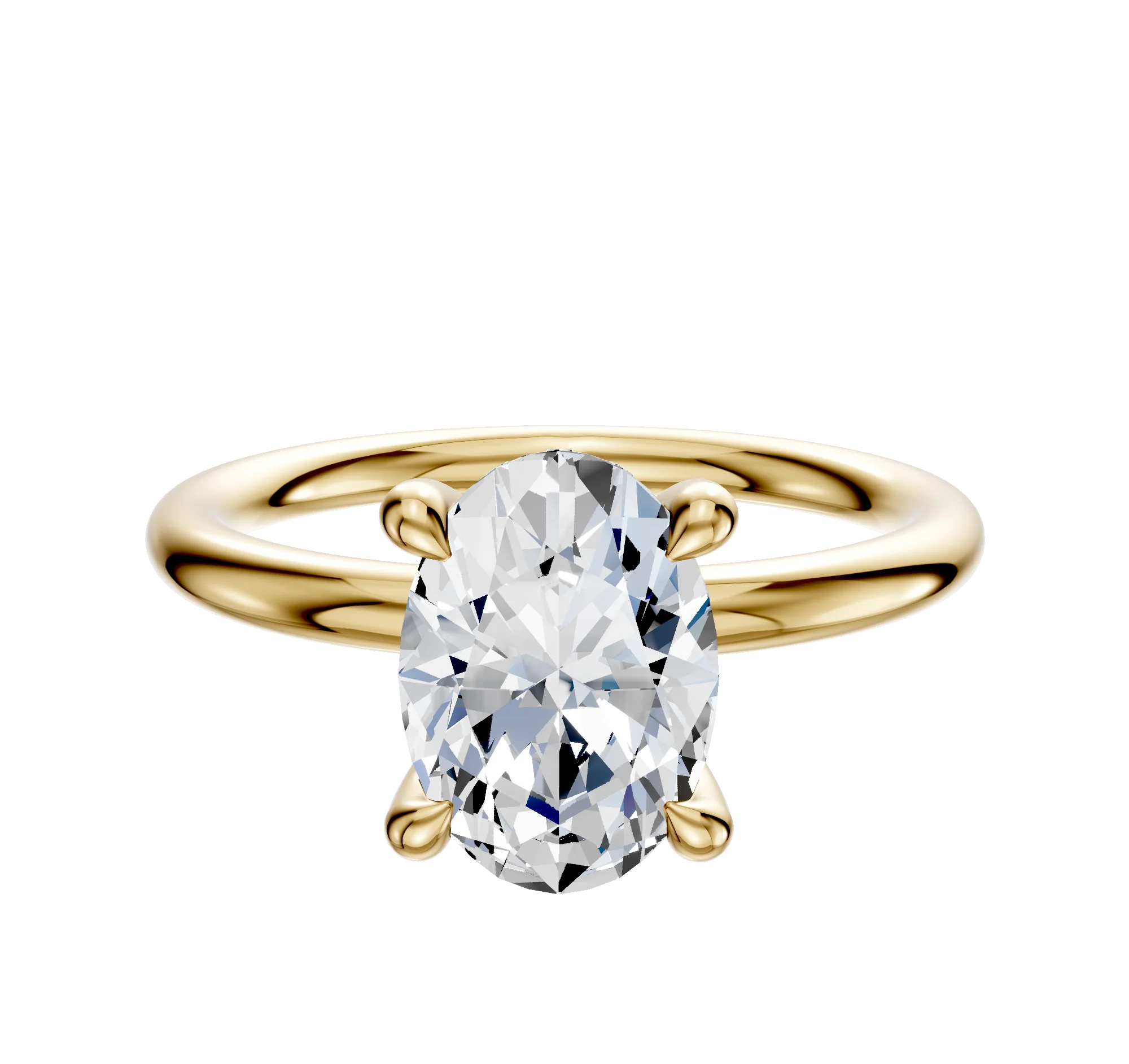 18K Yellow Gold 4 Prong Hidden Halo Classic Dome 2.0mm Engagement Ring