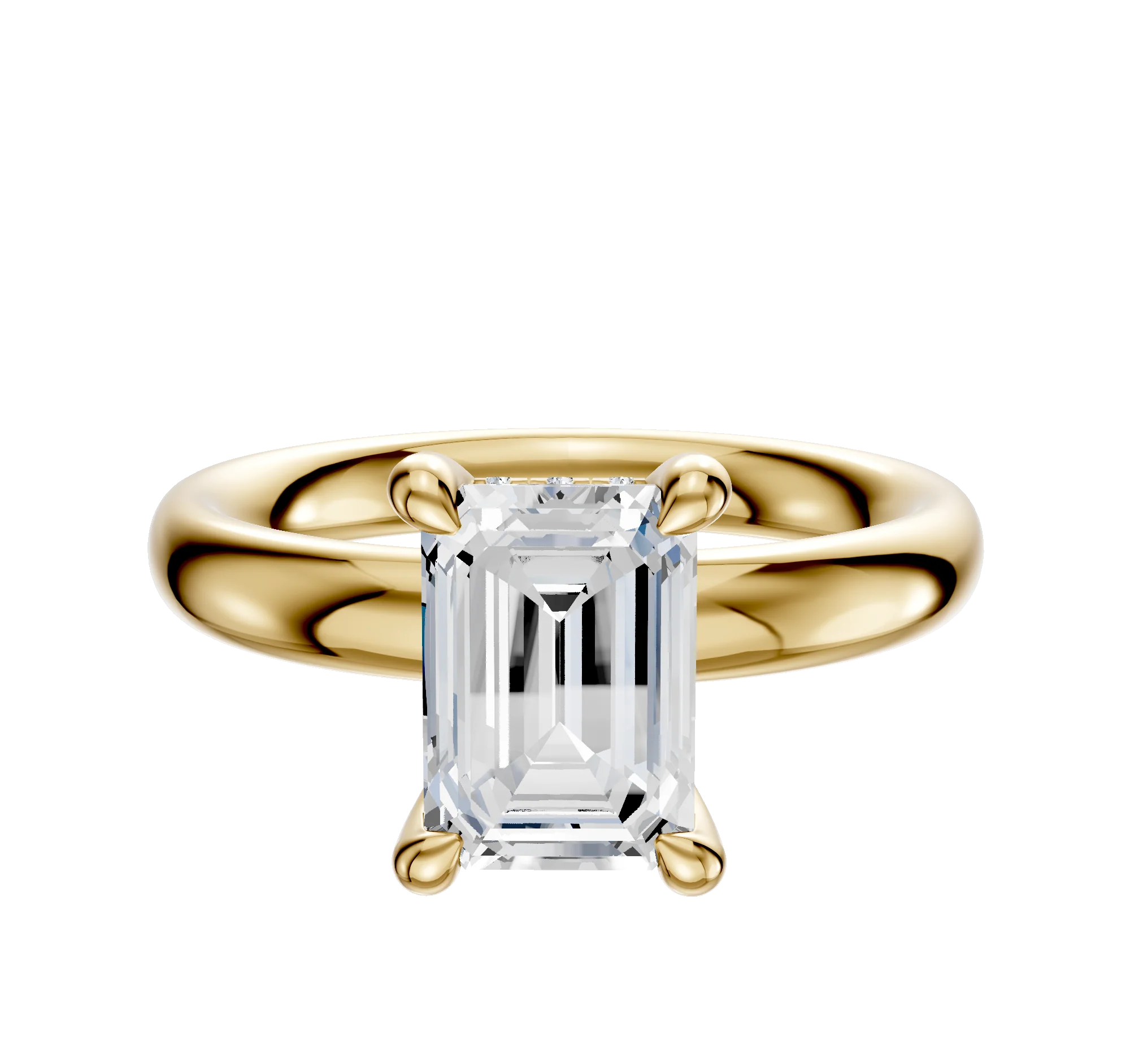 18K Yellow Gold 4 Prong Hidden Halo Classic Dome 3.0mm Engagement Ring