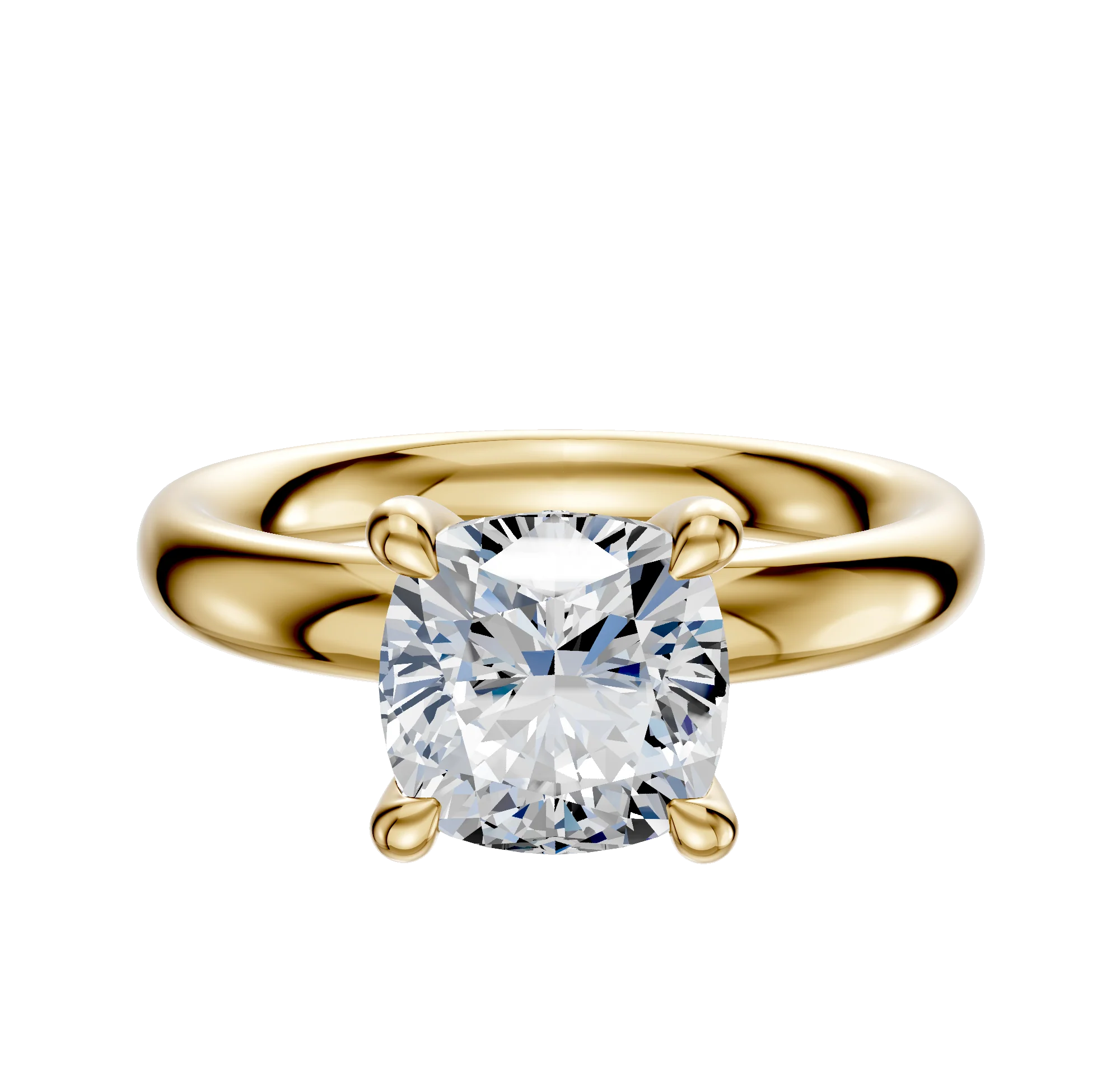 18K Yellow Gold 4 Prong Hidden Halo Classic Dome 3.0mm Engagement Ring